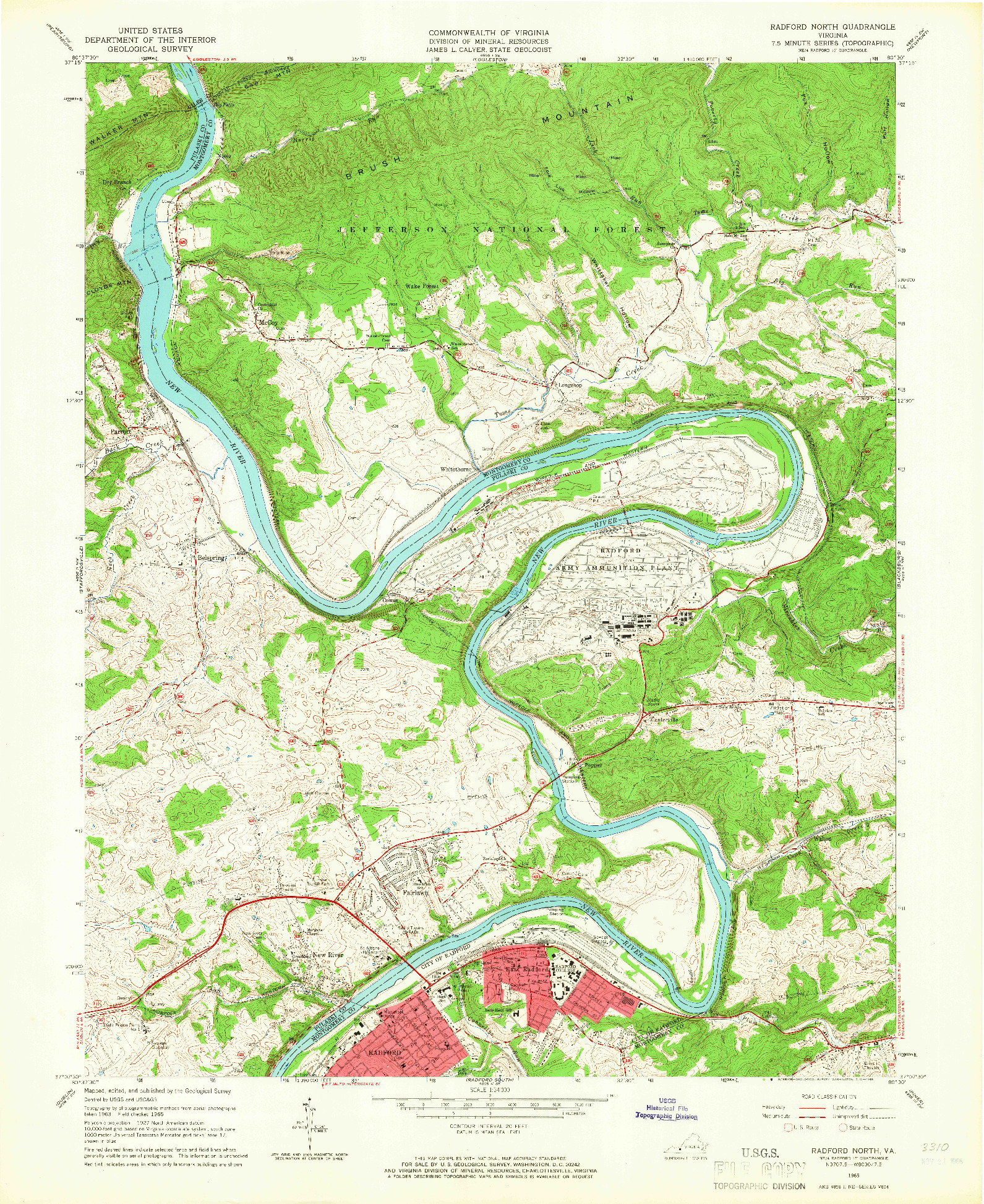 USGS 1:24000-SCALE QUADRANGLE FOR RADFORD NORTH, VA 1965