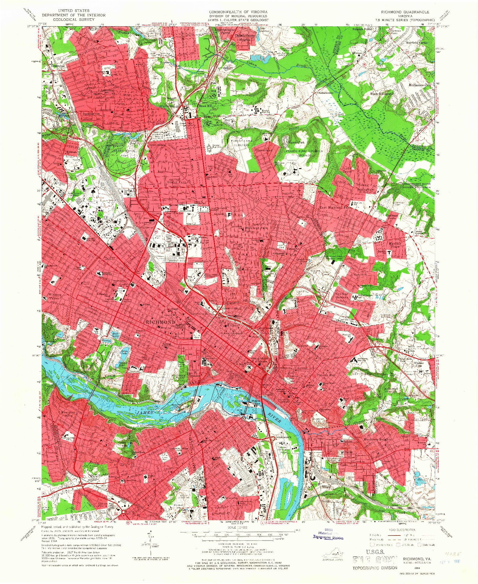 USGS 1:24000-SCALE QUADRANGLE FOR RICHMOND, VA 1964