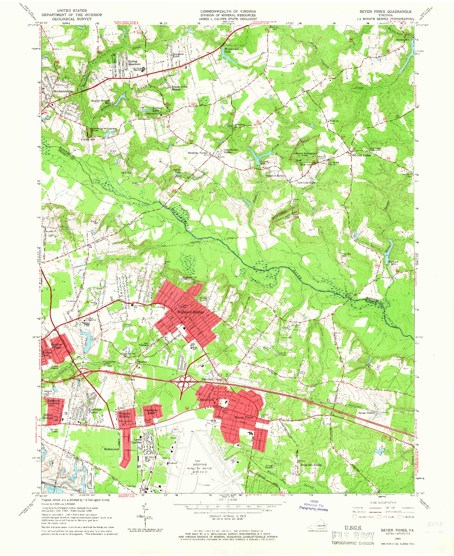 USGS 1:24000-SCALE QUADRANGLE FOR SEVEN PINES, VA 1964