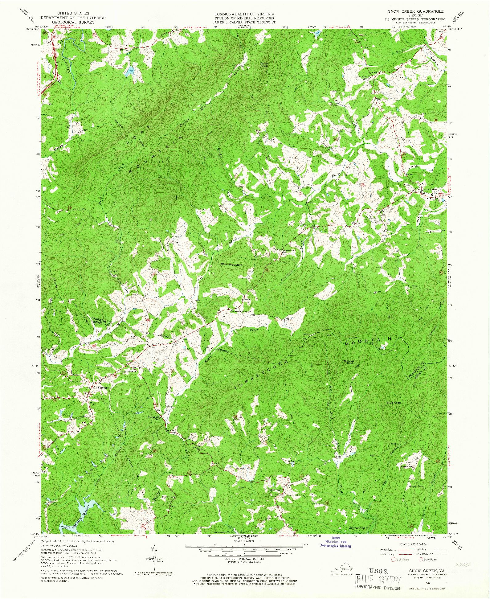 USGS 1:24000-SCALE QUADRANGLE FOR SNOW CREEK, VA 1964