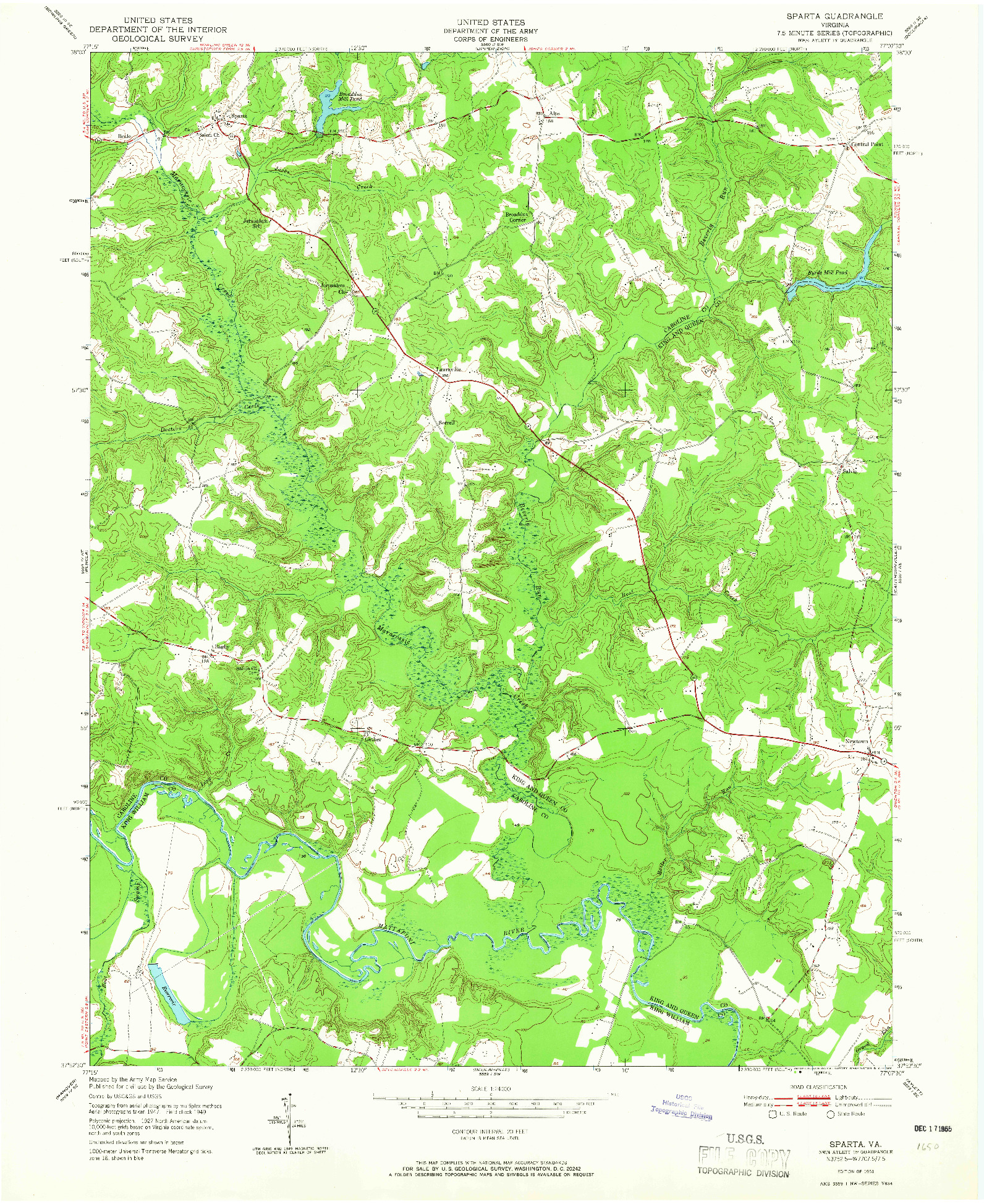 USGS 1:24000-SCALE QUADRANGLE FOR SPARTA, VA 1951