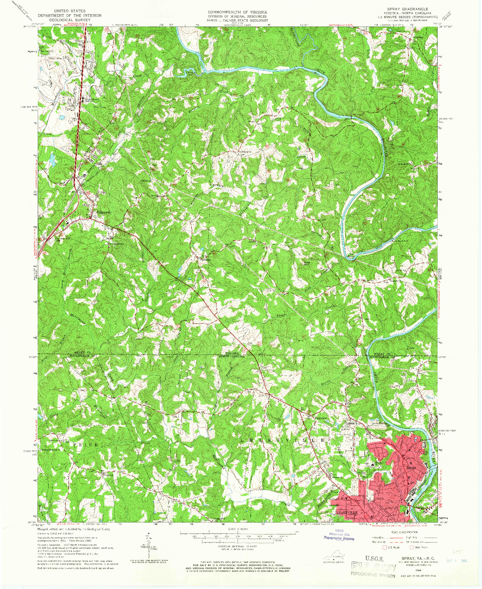 USGS 1:24000-SCALE QUADRANGLE FOR SPRAY, VA 1964