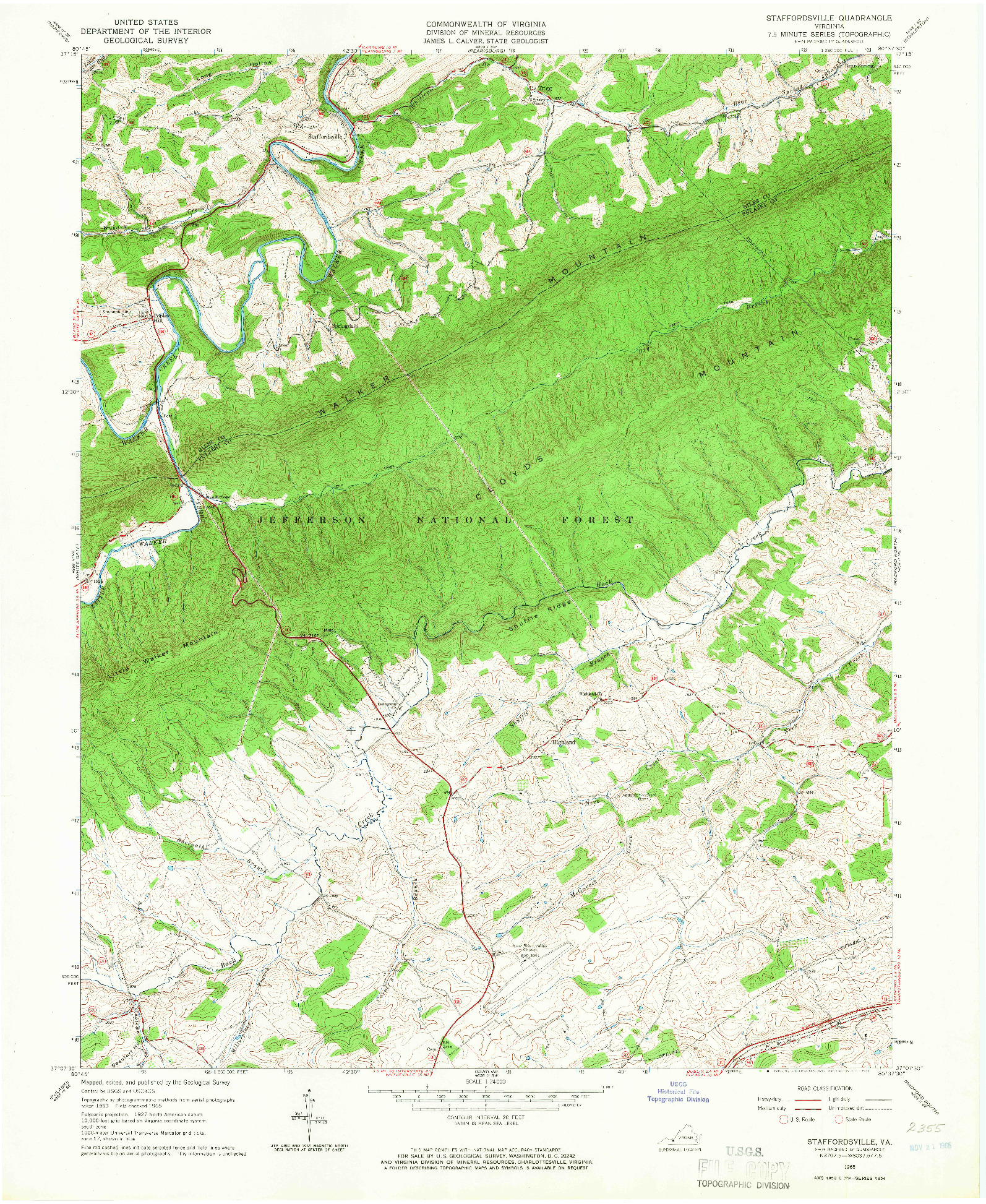 USGS 1:24000-SCALE QUADRANGLE FOR STAFFORDSVILLE, VA 1965