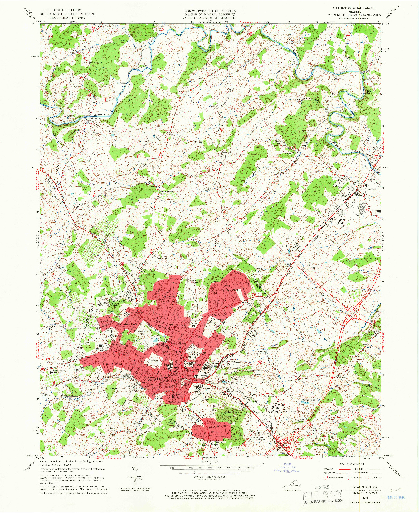 USGS 1:24000-SCALE QUADRANGLE FOR STAUNTON, VA 1964