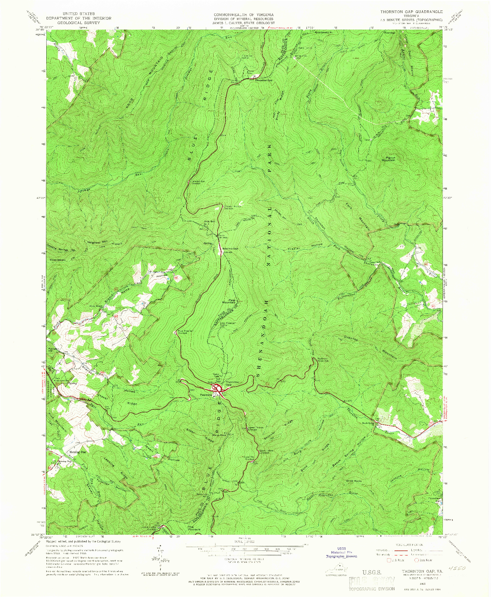 USGS 1:24000-SCALE QUADRANGLE FOR THORNTON GAP, VA 1965