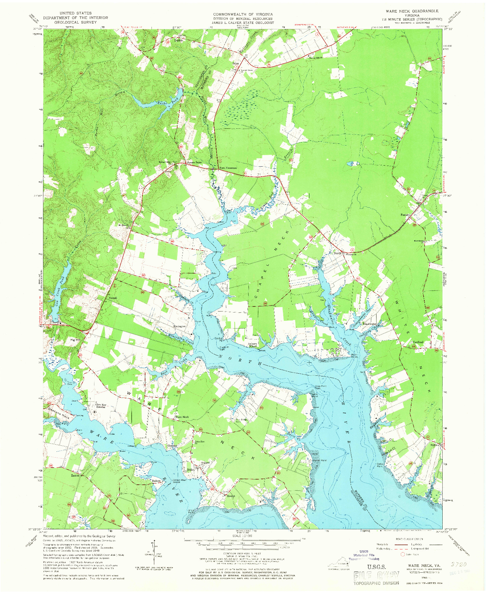 USGS 1:24000-SCALE QUADRANGLE FOR WARE NECK, VA 1965