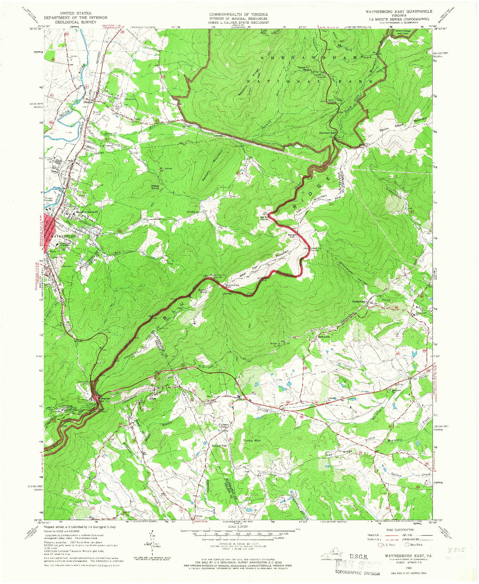 USGS 1:24000-SCALE QUADRANGLE FOR WAYNESBORO EAST, VA 1964