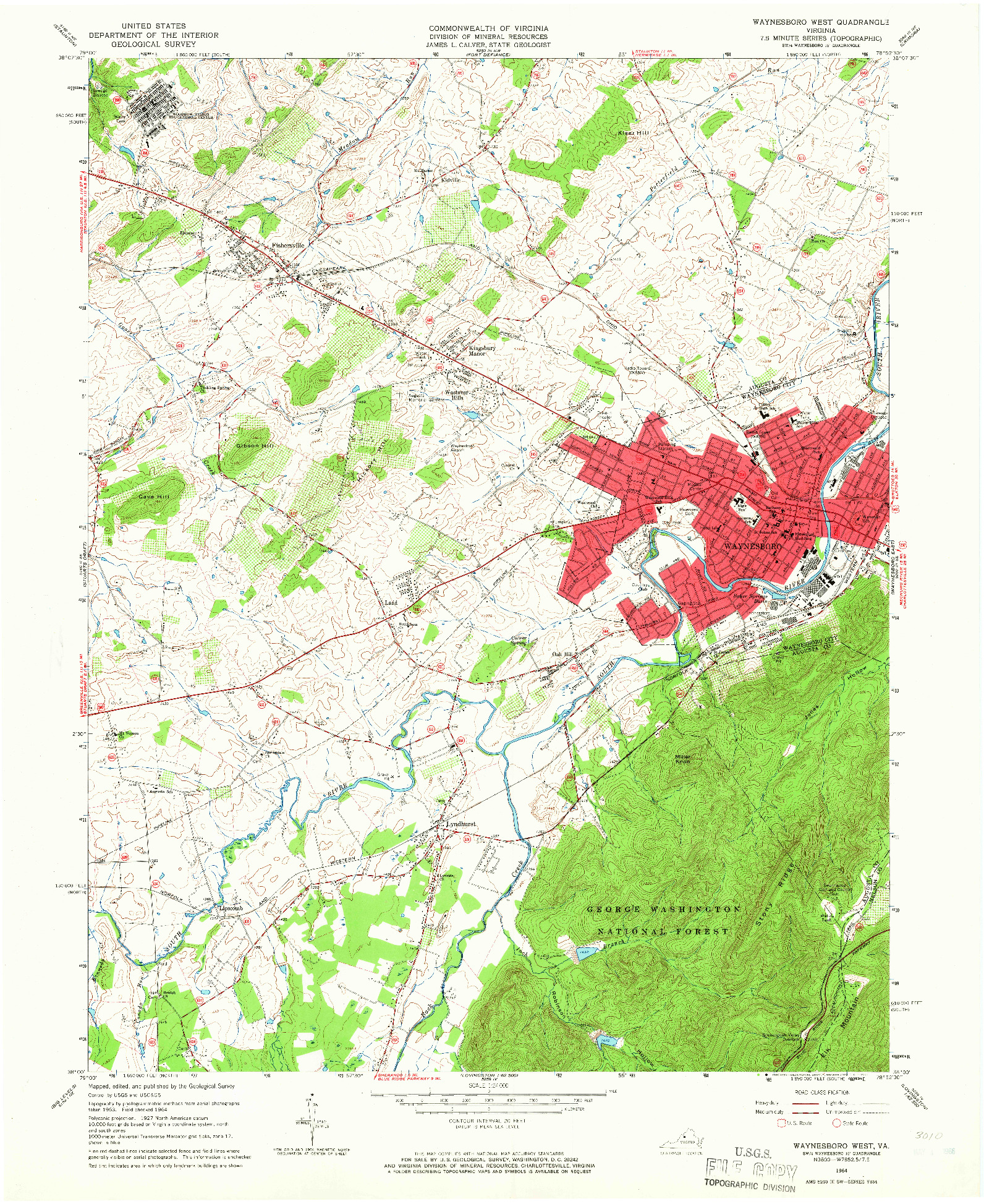 USGS 1:24000-SCALE QUADRANGLE FOR WAYNESBORO WEST, VA 1964