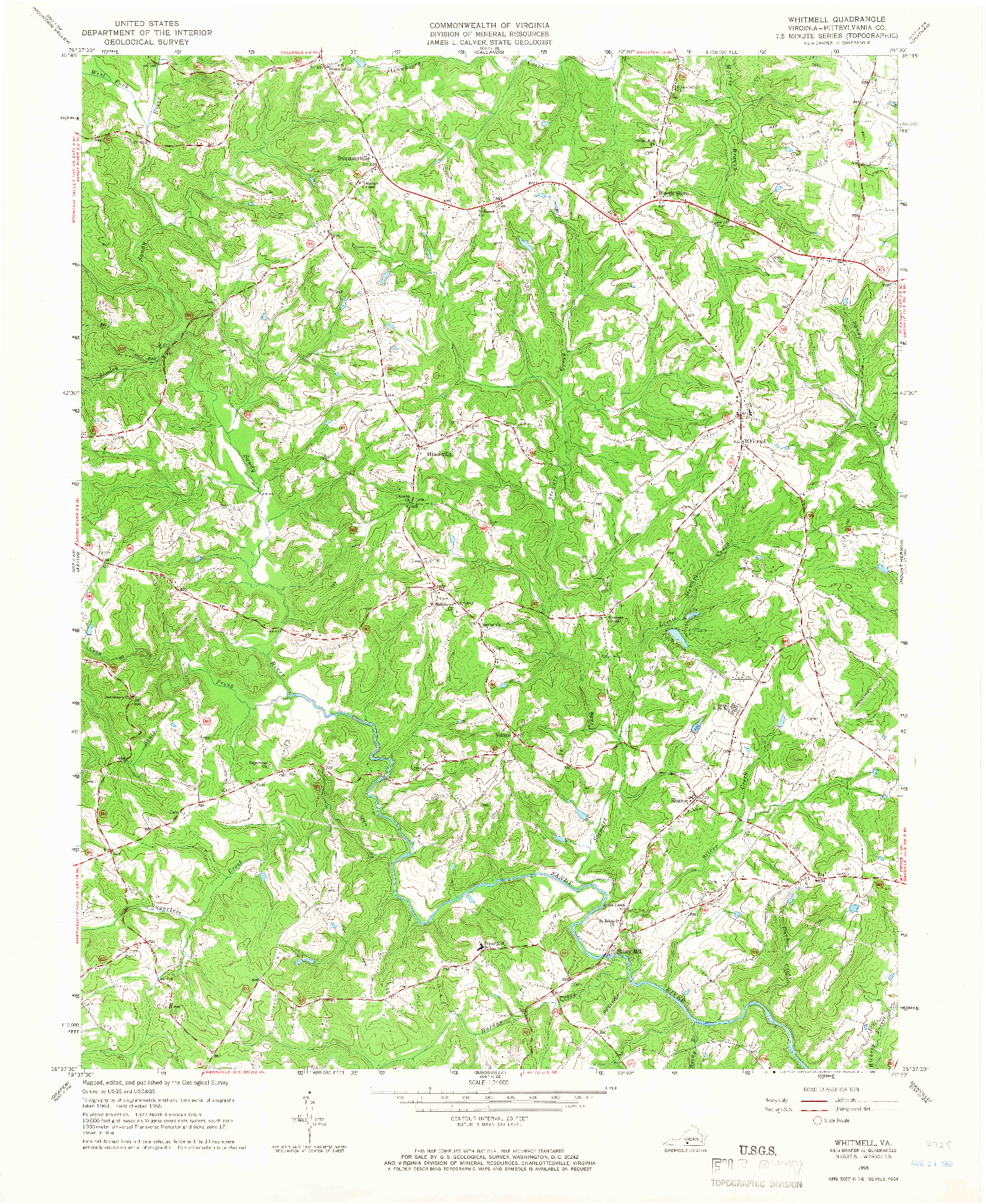 USGS 1:24000-SCALE QUADRANGLE FOR WHITMELL, VA 1965