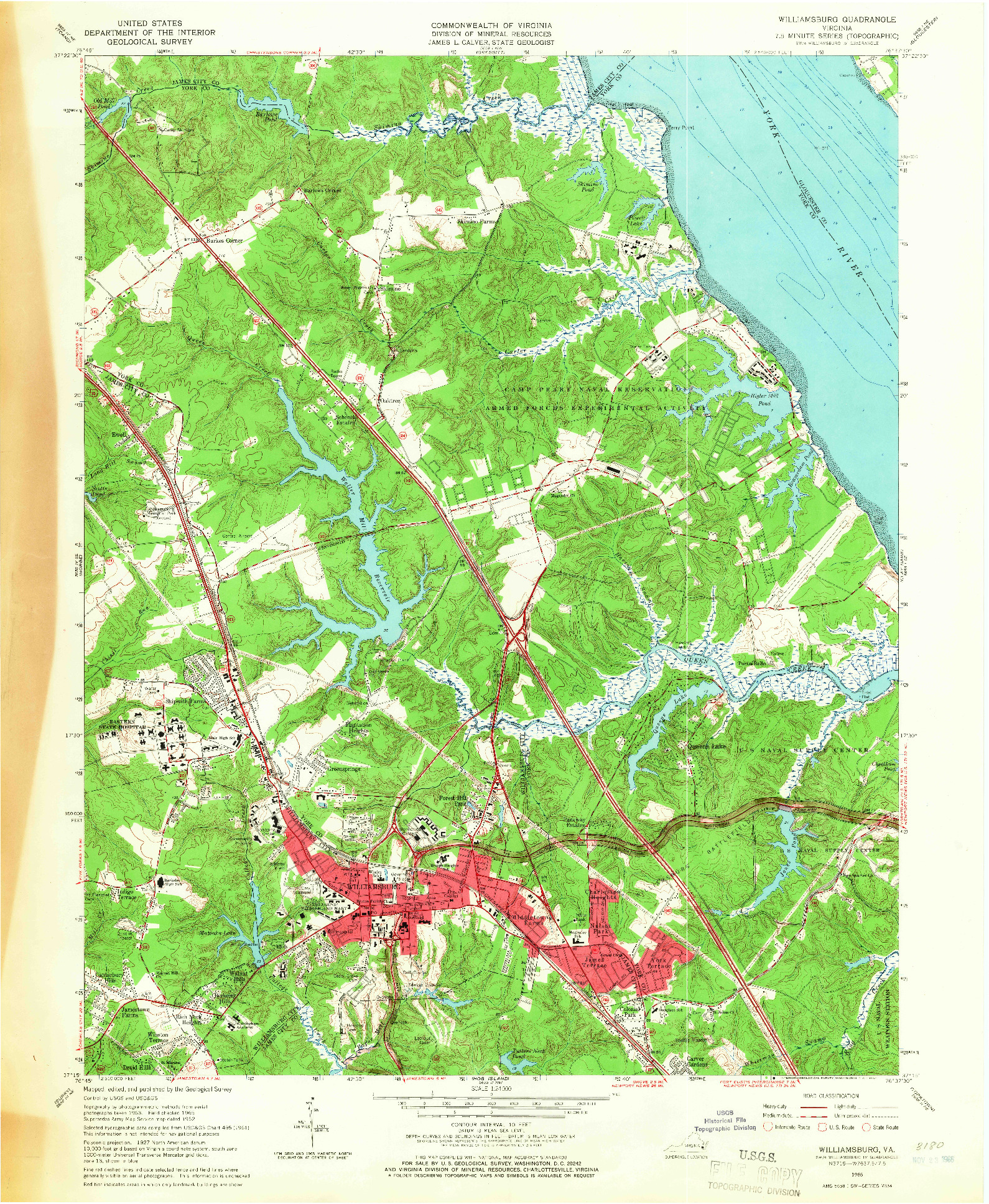 USGS 1:24000-SCALE QUADRANGLE FOR WILLIAMSBURG, VA 1965