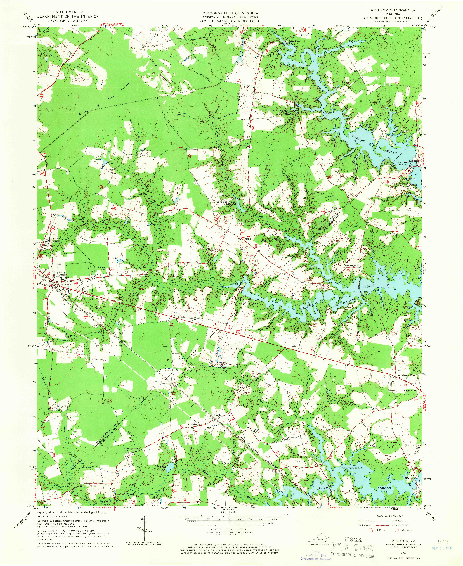 USGS 1:24000-SCALE QUADRANGLE FOR WINDSOR, VA 1965