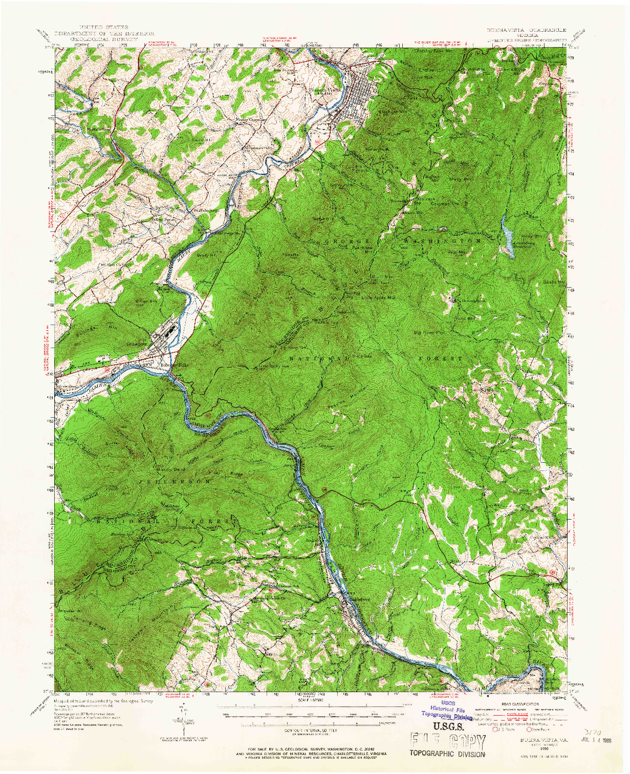 USGS 1:62500-SCALE QUADRANGLE FOR BUENA VISTA, VA 1950