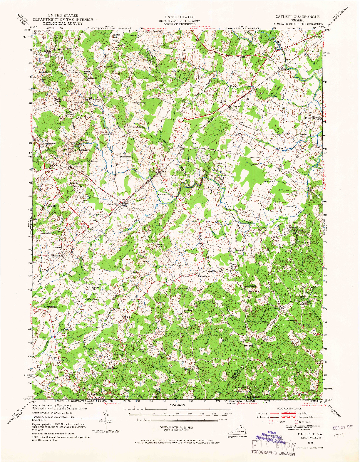 USGS 1:62500-SCALE QUADRANGLE FOR CATLETT, VA 1943