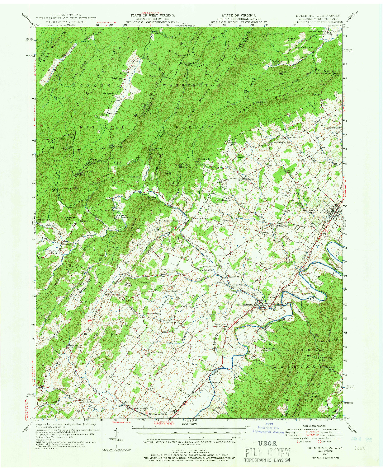 USGS 1:62500-SCALE QUADRANGLE FOR EDINBURG, VA 1947