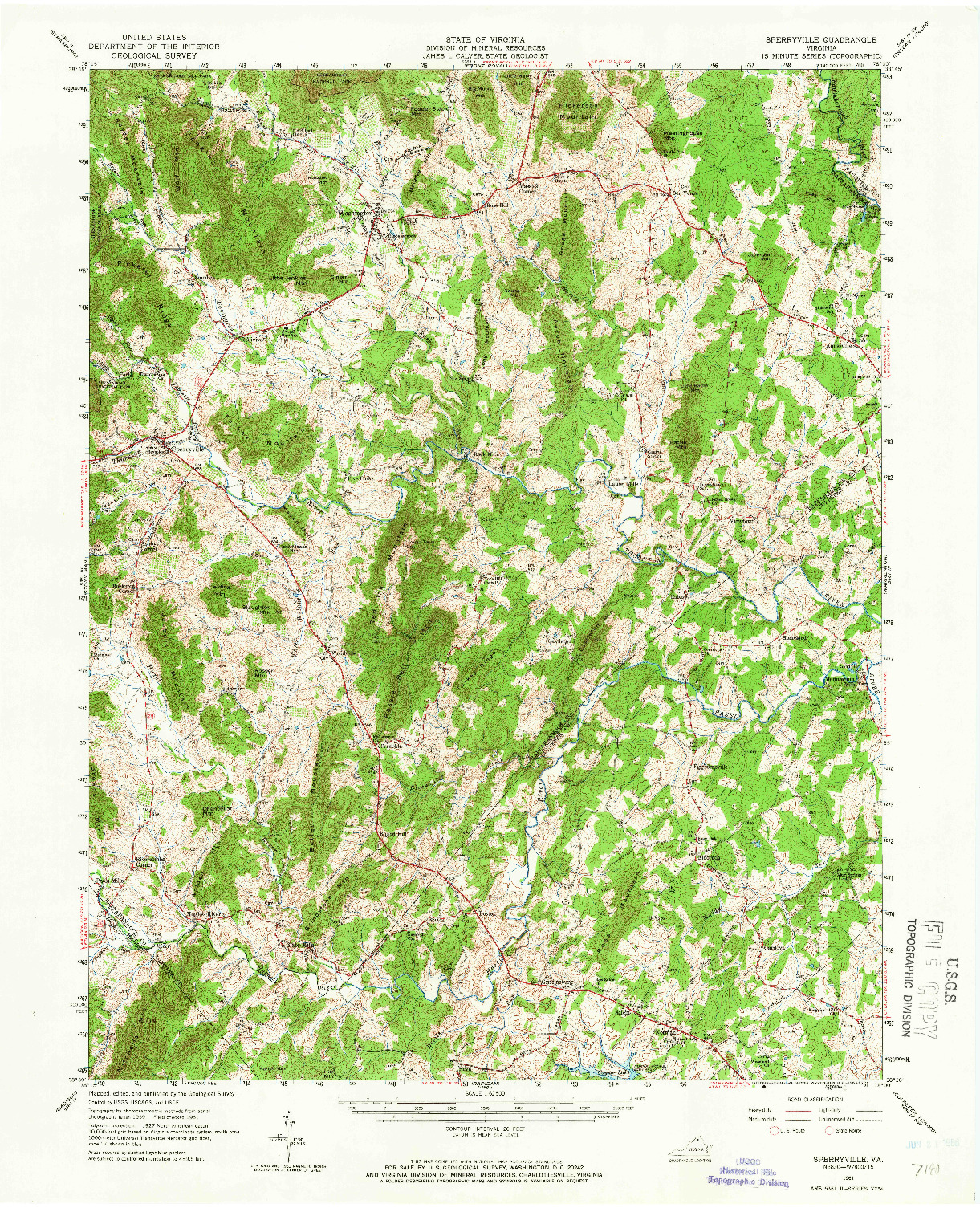 USGS 1:62500-SCALE QUADRANGLE FOR SPERRYVILLE, VA 1961