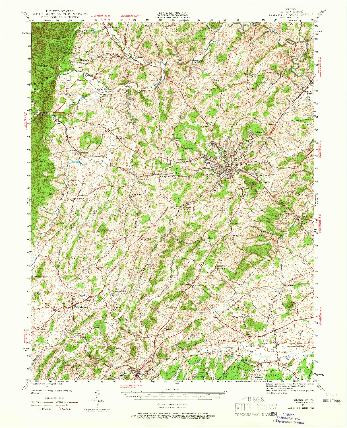 USGS 1:62500-SCALE QUADRANGLE FOR STAUNTON, VA 1944