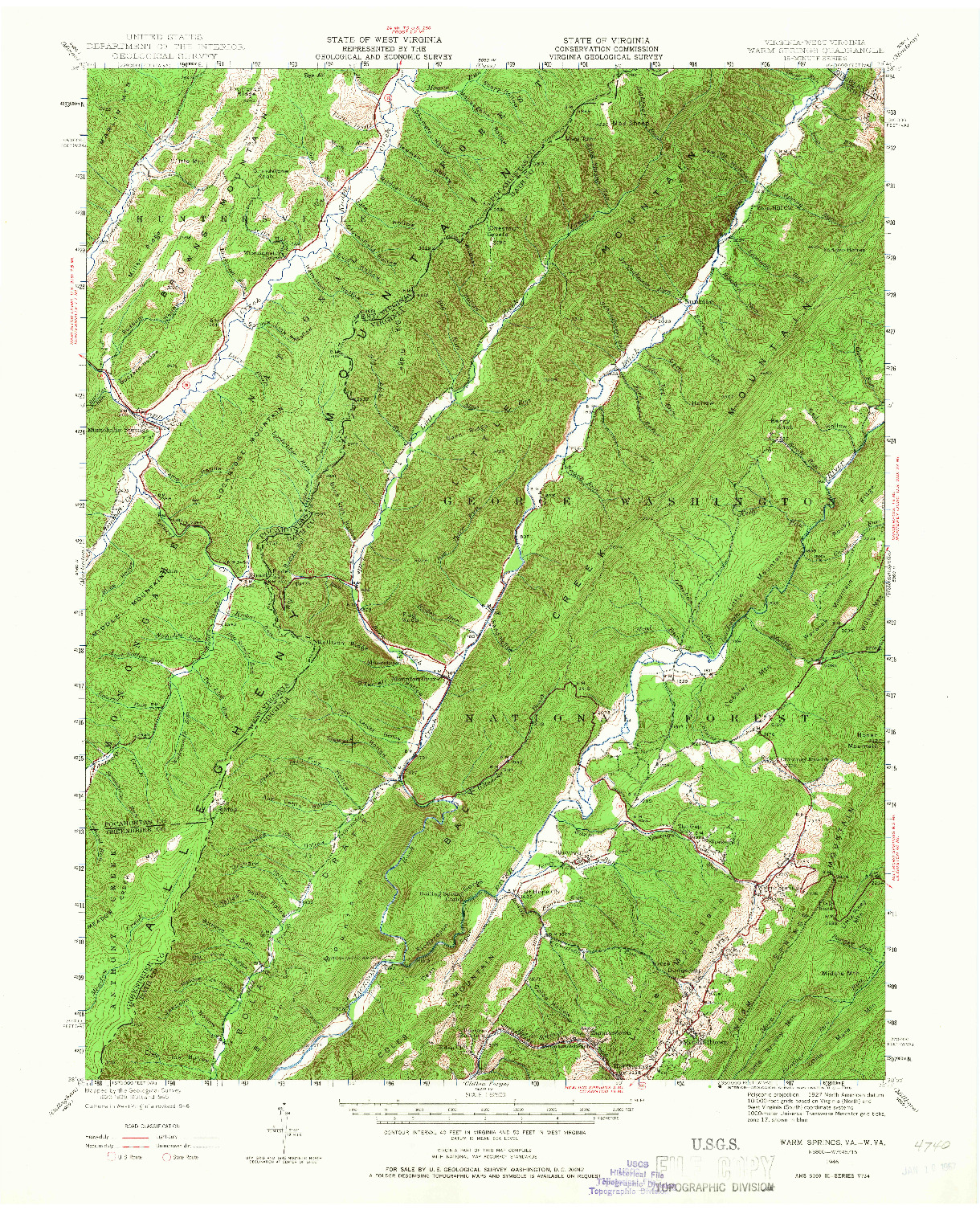 USGS 1:62500-SCALE QUADRANGLE FOR WARM SPRINGS, VA 1946