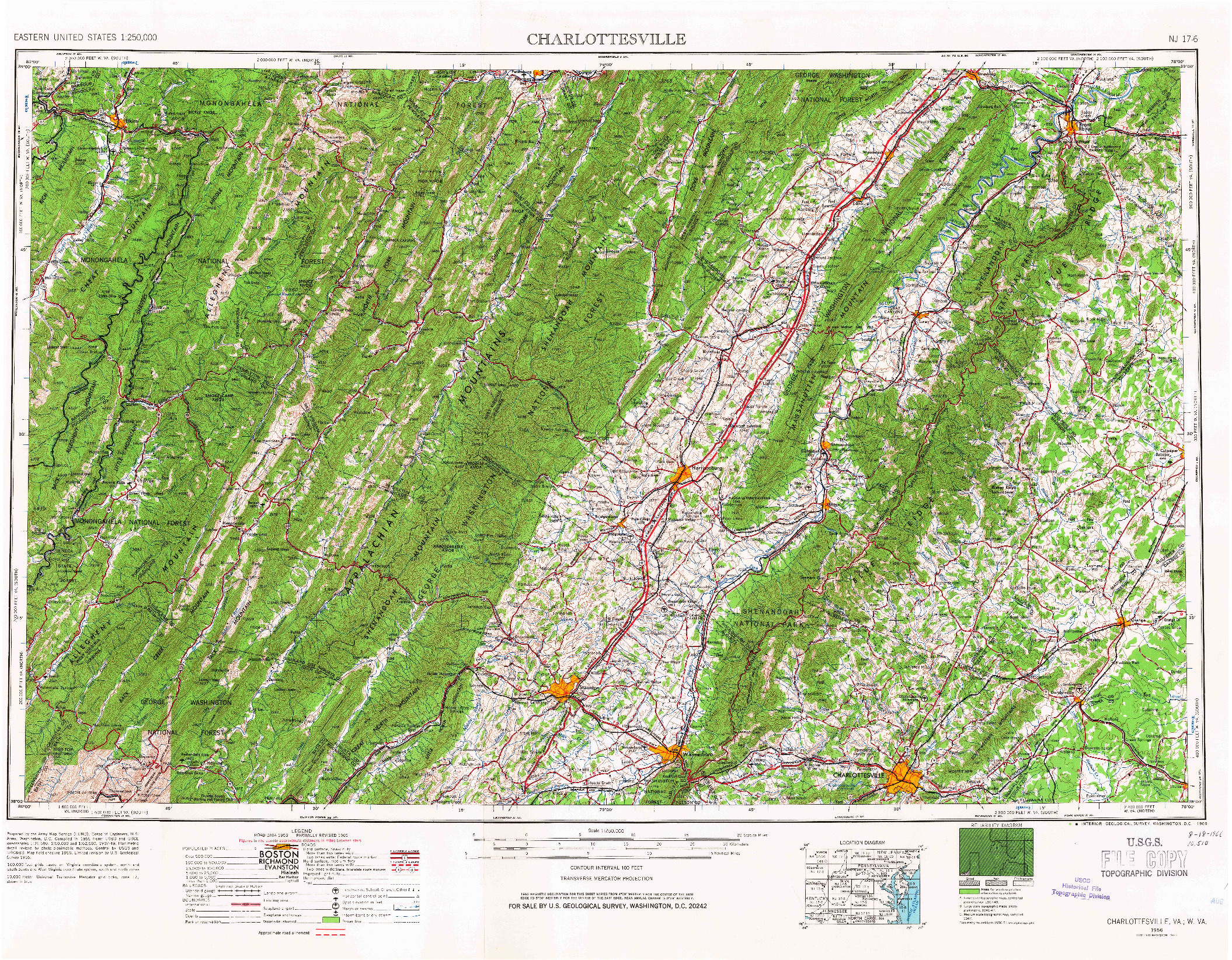 USGS 1:250000-SCALE QUADRANGLE FOR CHARLOTTESVILLE, VA 1956