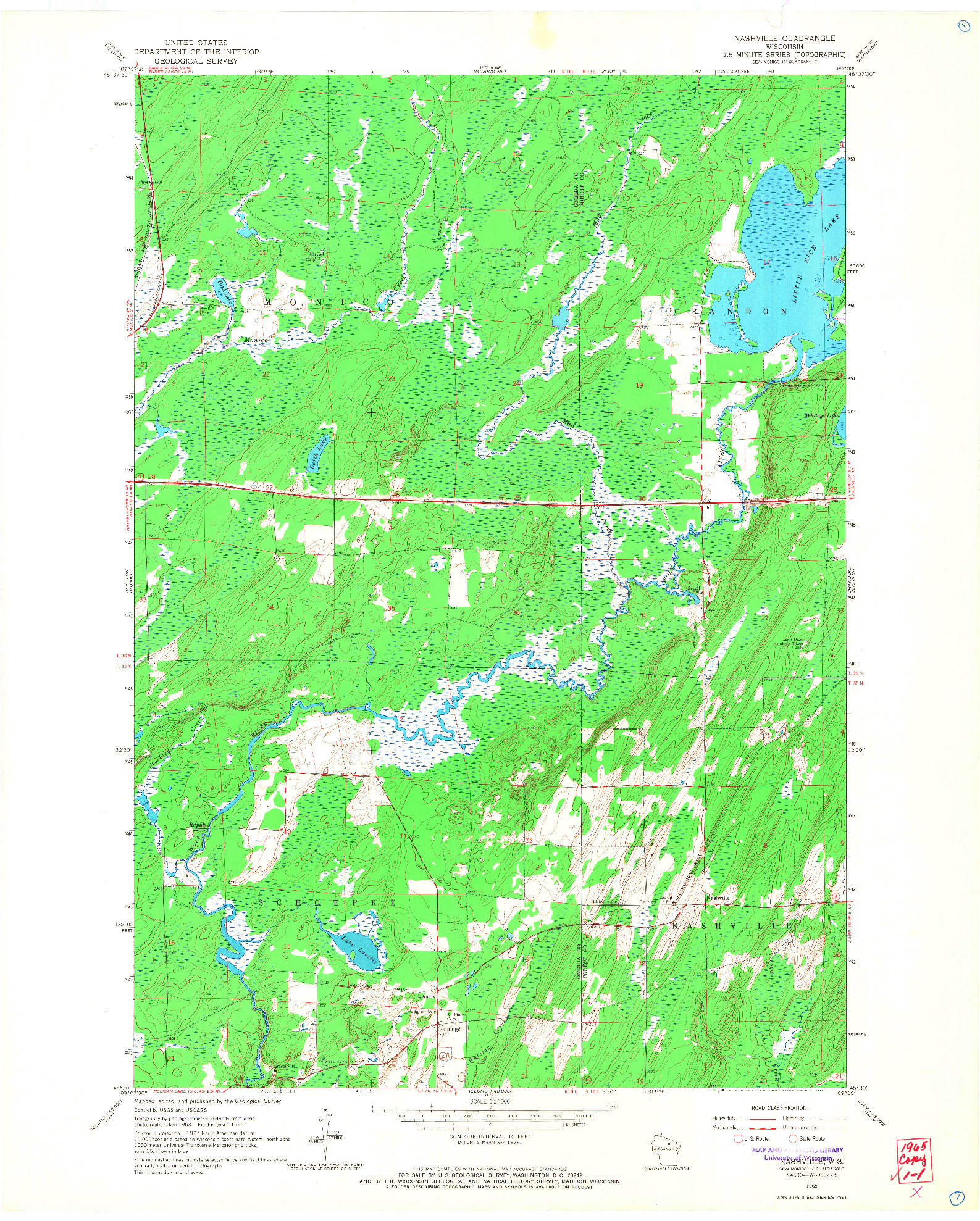 USGS 1:24000-SCALE QUADRANGLE FOR NASHVILLE, WI 1965