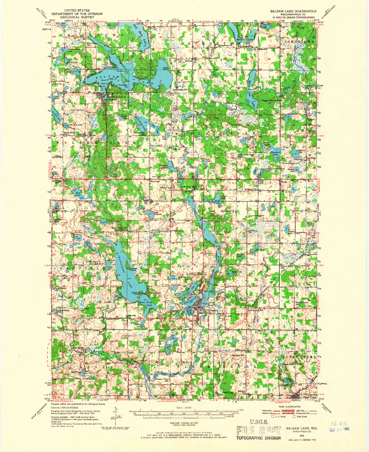 USGS 1:62500-SCALE QUADRANGLE FOR BALSAM LAKE, WI 1950