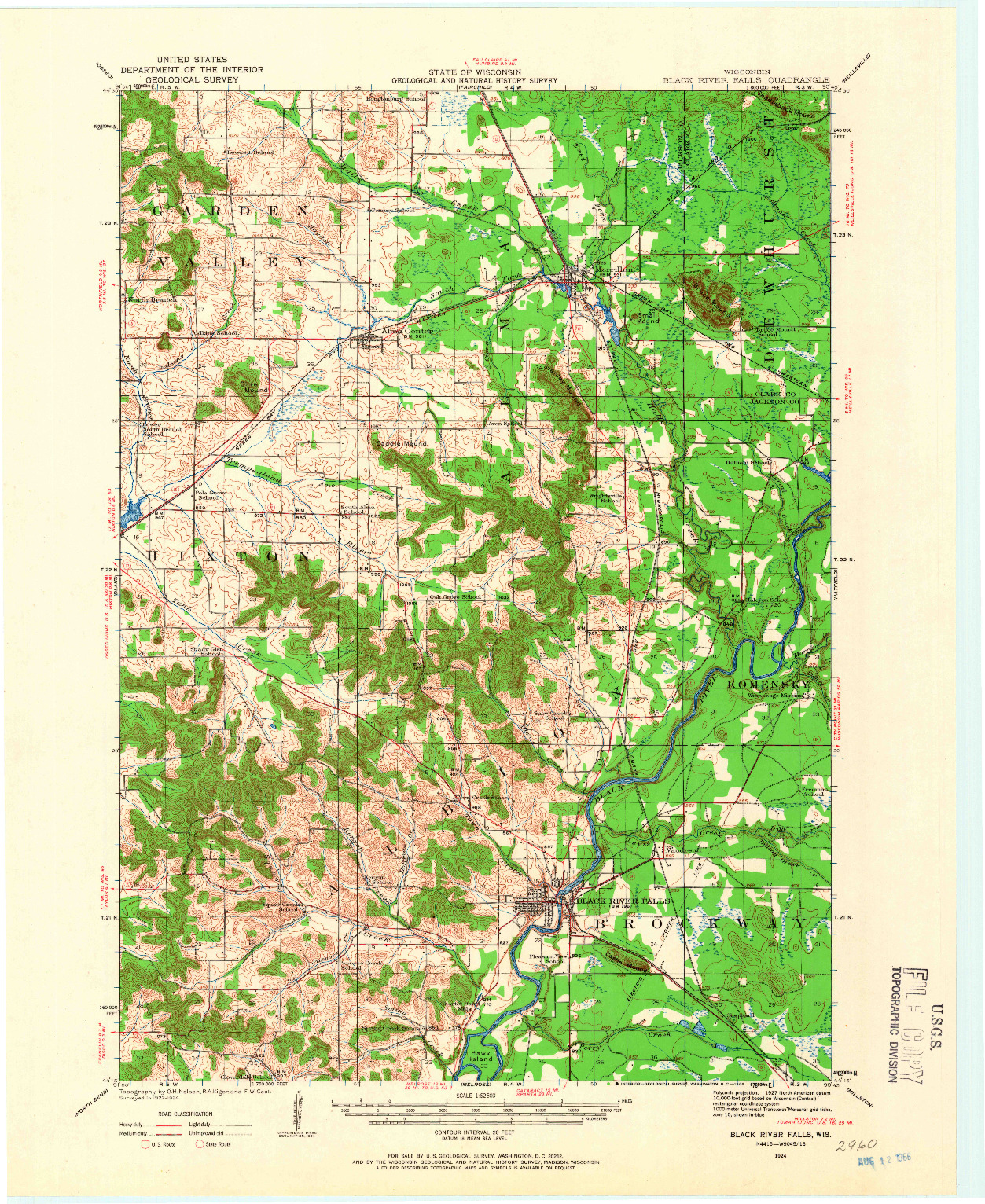 USGS 1:62500-SCALE QUADRANGLE FOR BLACK RIVER FALLS, WI 1924