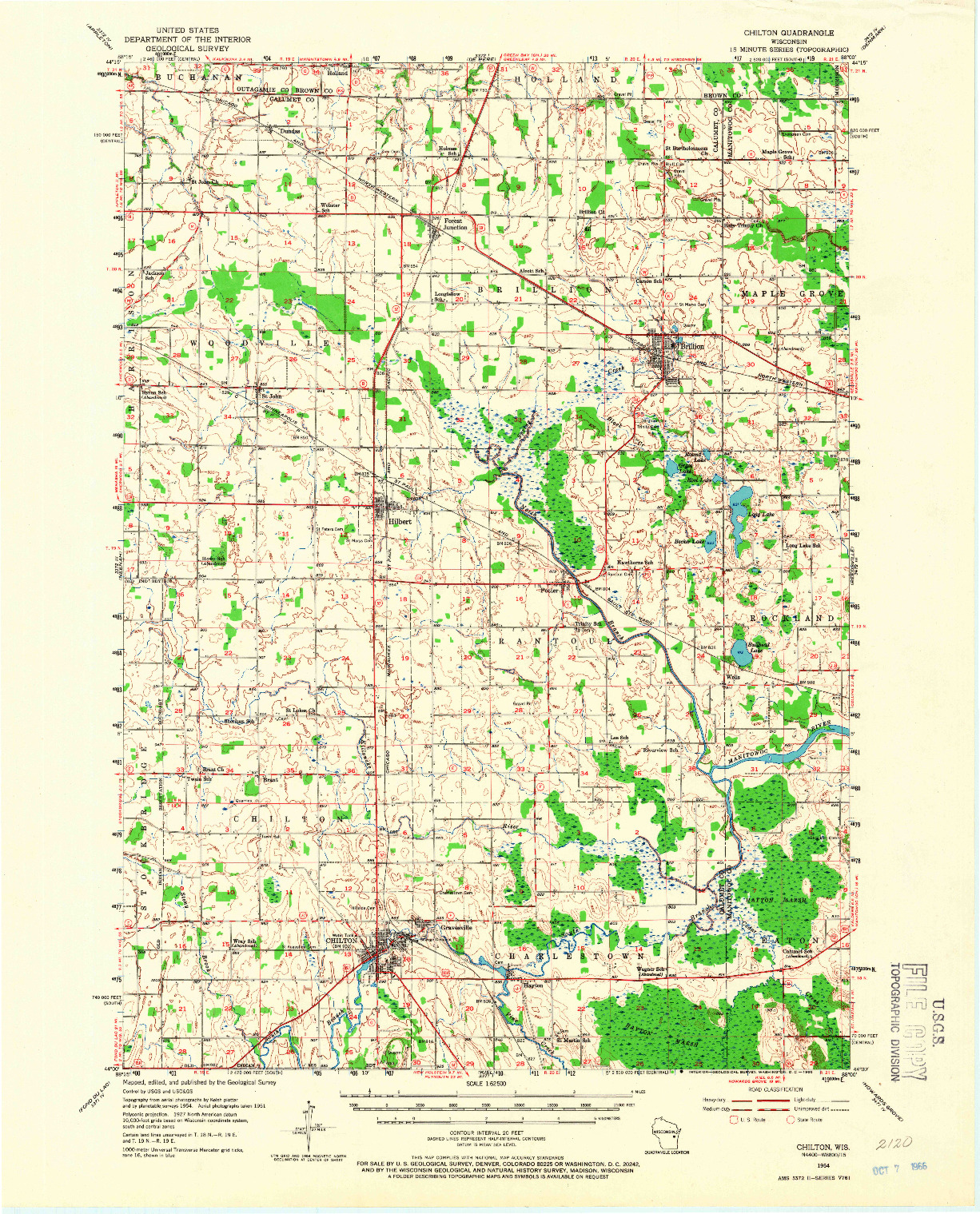 USGS 1:62500-SCALE QUADRANGLE FOR CHILTON, WI 1954