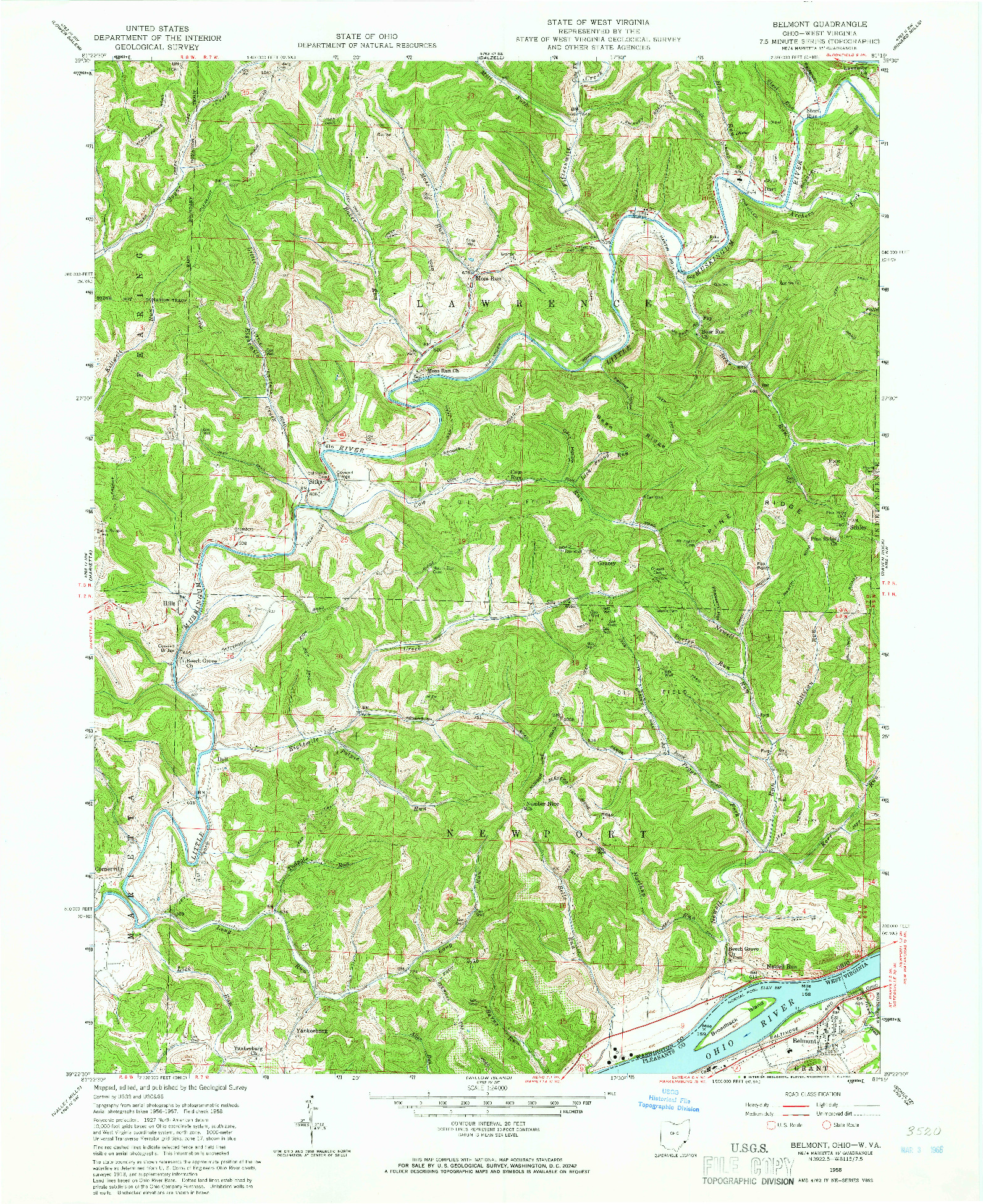 USGS 1:24000-SCALE QUADRANGLE FOR BELMONT, OH 1958