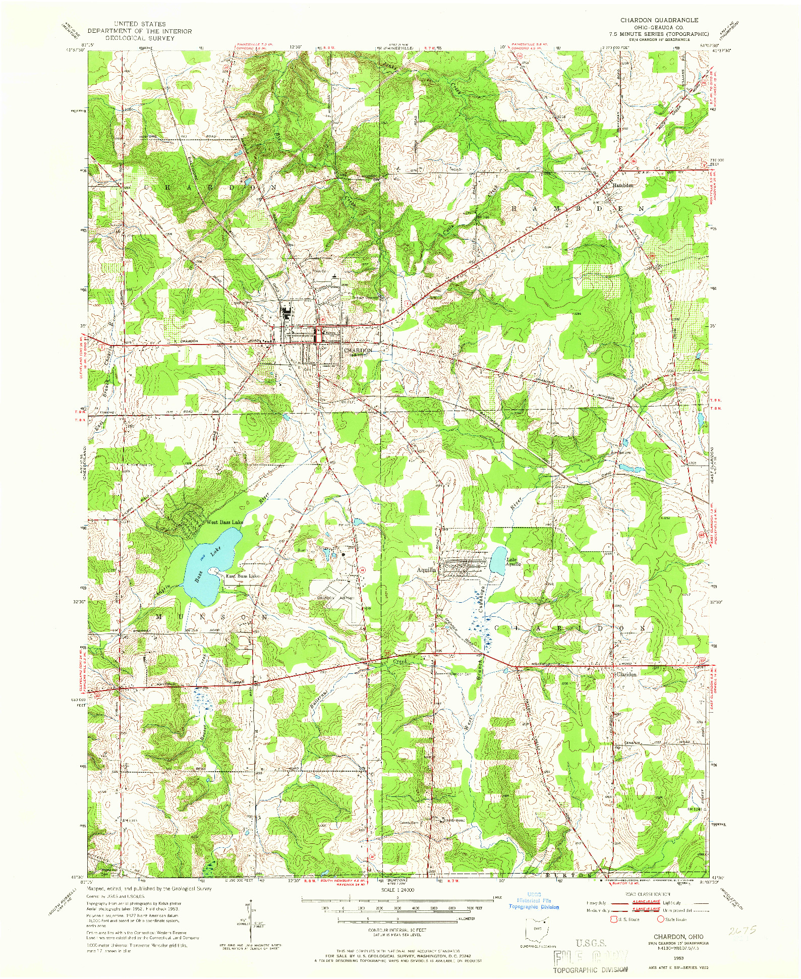 USGS 1:24000-SCALE QUADRANGLE FOR CHARDON, OH 1953