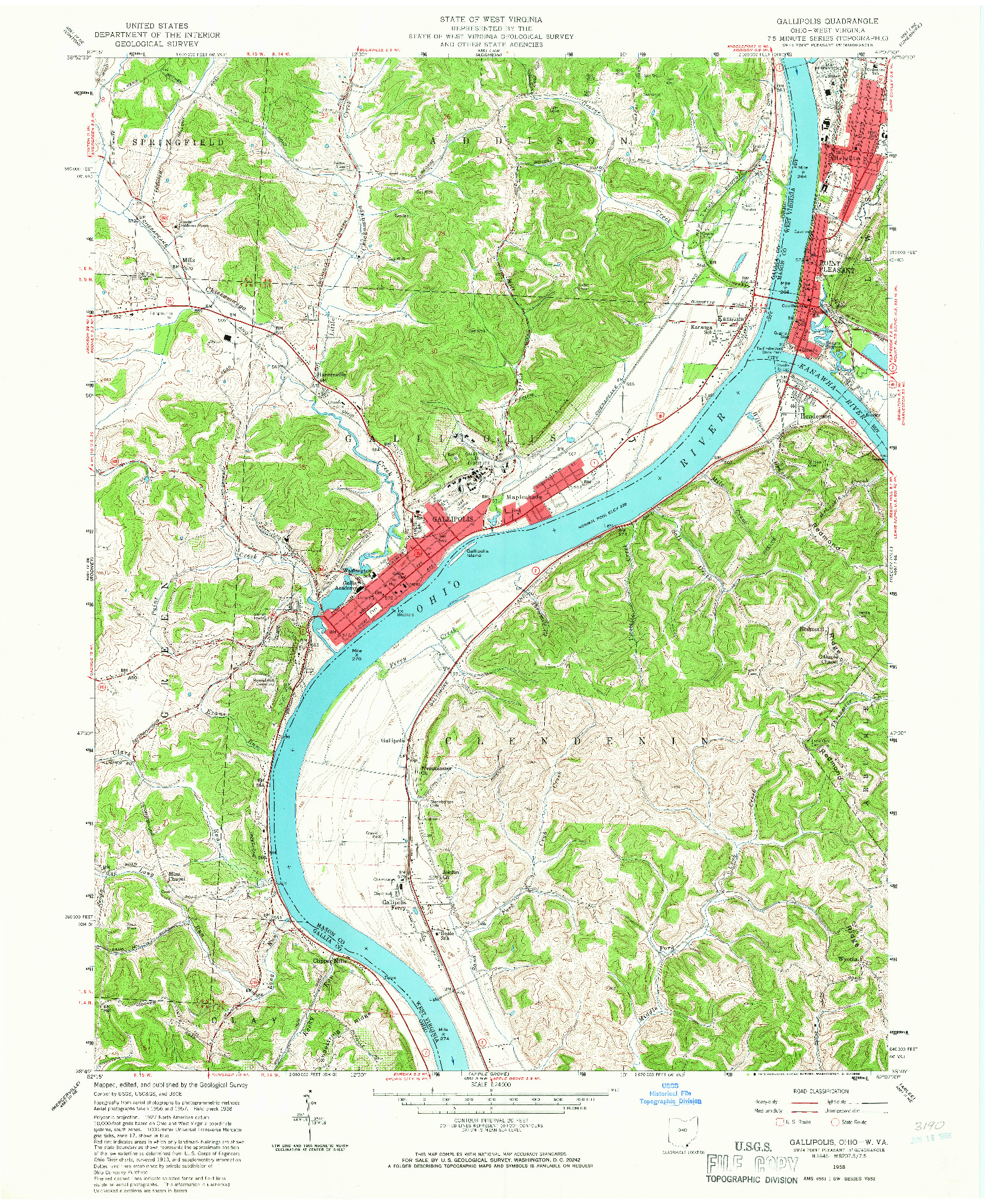 USGS 1:24000-SCALE QUADRANGLE FOR GALLIPOLIS, OH 1958