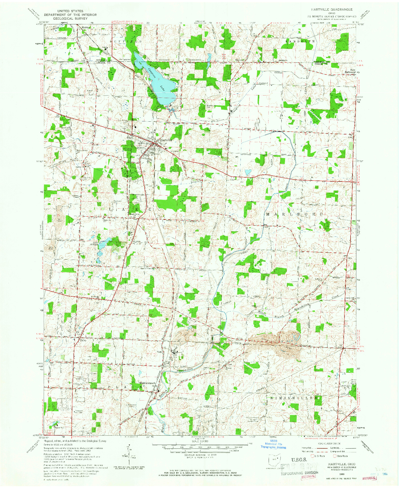 USGS 1:24000-SCALE QUADRANGLE FOR HARTVILLE, OH 1960