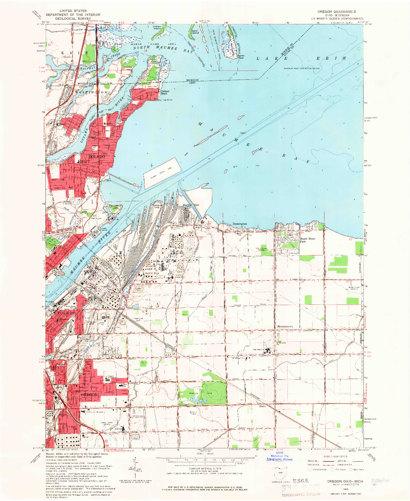 USGS 1:24000-SCALE QUADRANGLE FOR OREGON, OH 1965