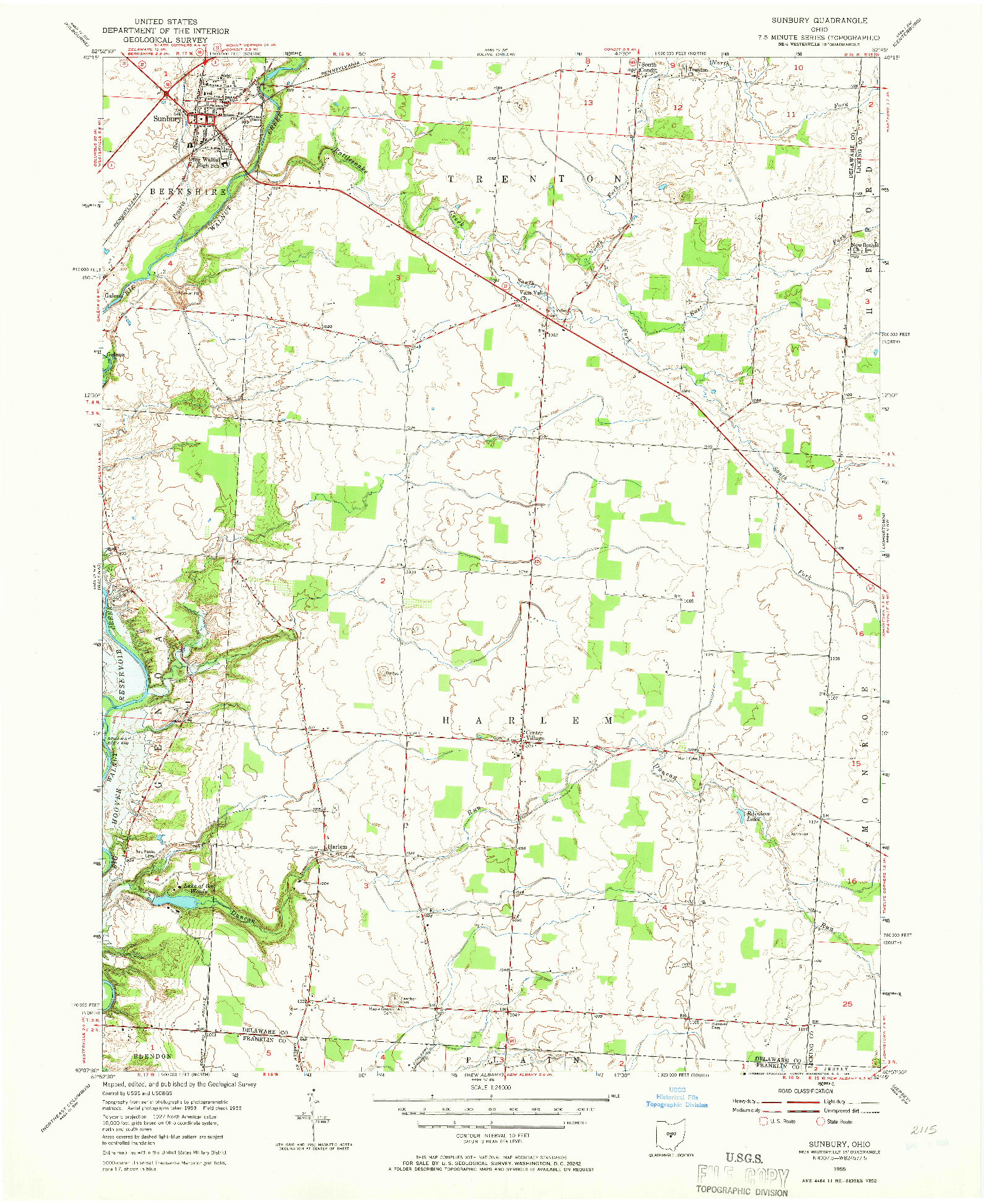 USGS 1:24000-SCALE QUADRANGLE FOR SUNBURY, OH 1955