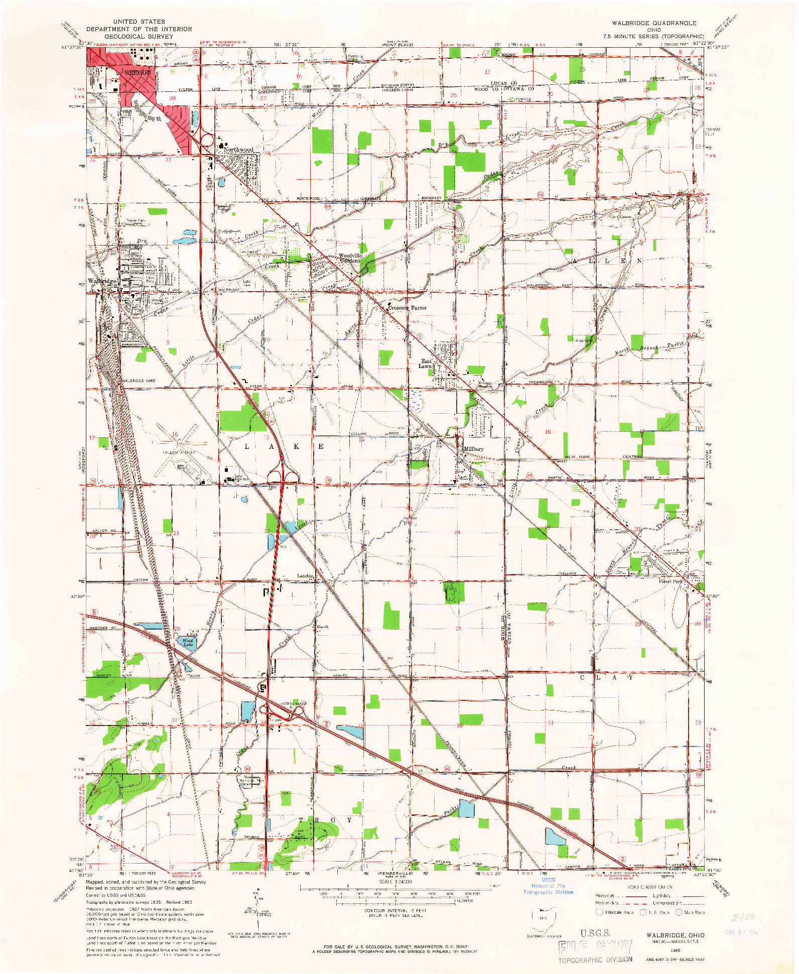 USGS 1:24000-SCALE QUADRANGLE FOR WALBRIDGE, OH 1965