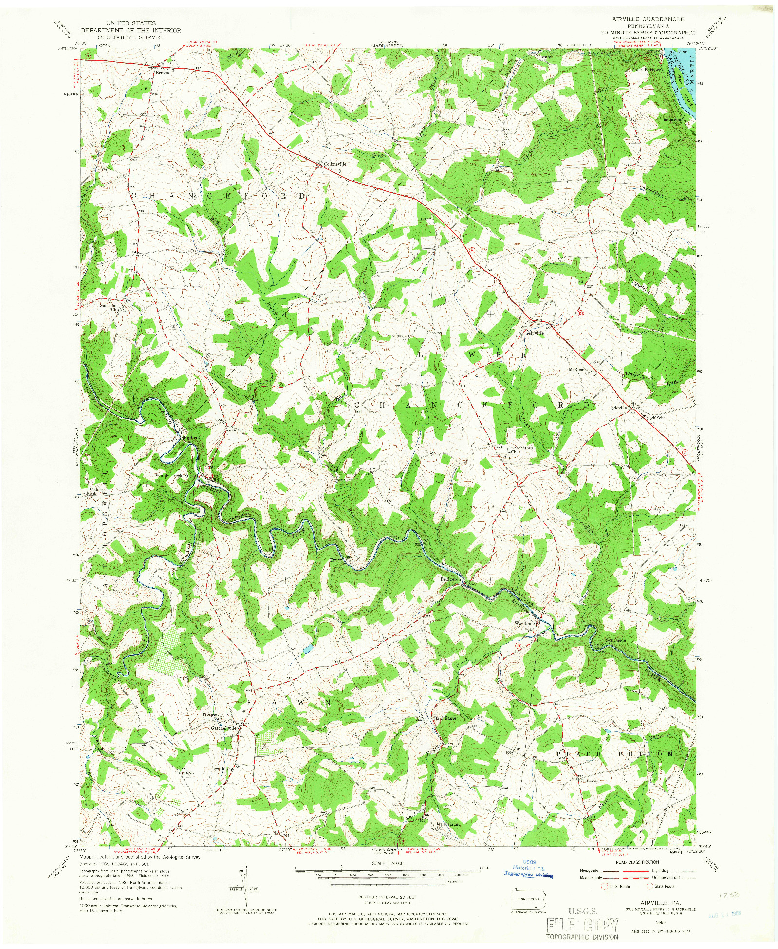 USGS 1:24000-SCALE QUADRANGLE FOR AIRVILLE, PA 1955