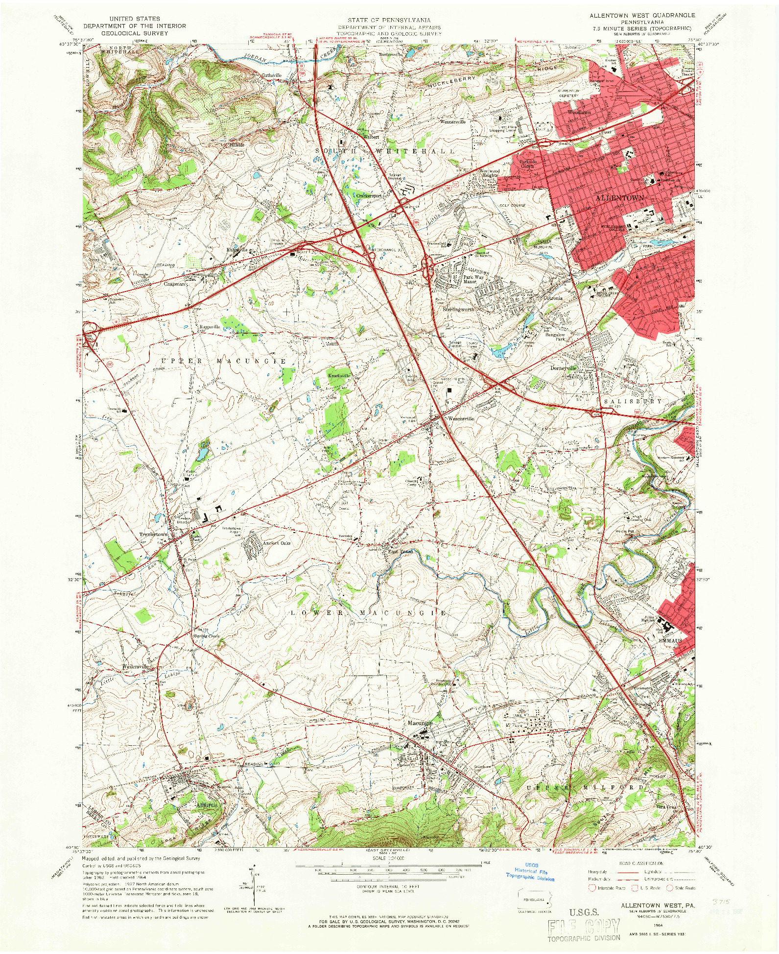 USGS 1:24000-SCALE QUADRANGLE FOR ALLENTOWN WEST, PA 1964