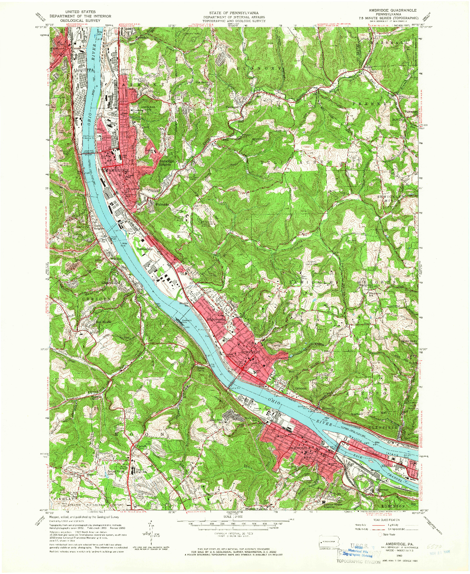 USGS 1:24000-SCALE QUADRANGLE FOR AMBRIDGE, PA 1960