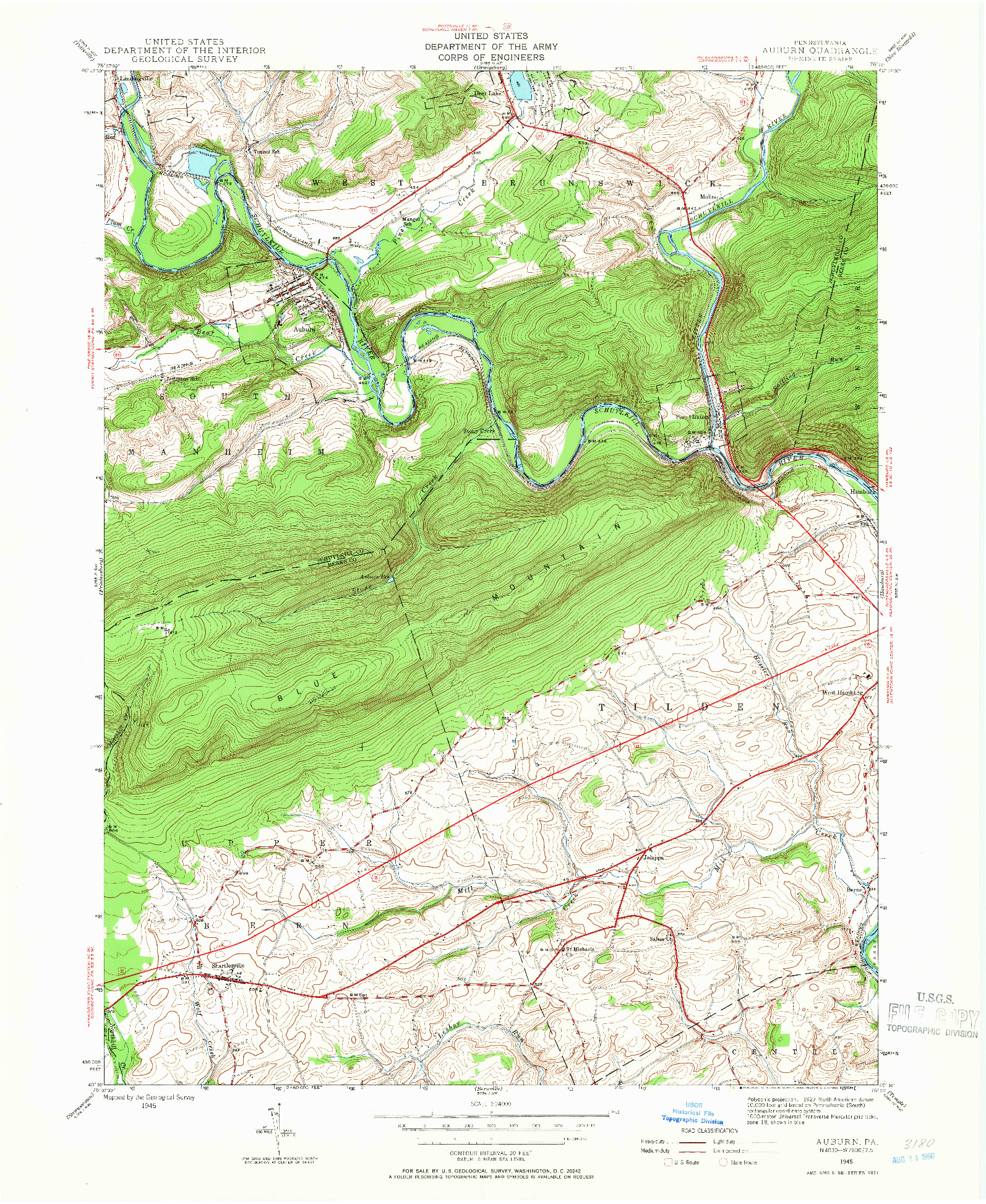 USGS 1:24000-SCALE QUADRANGLE FOR AUBURN, PA 1945