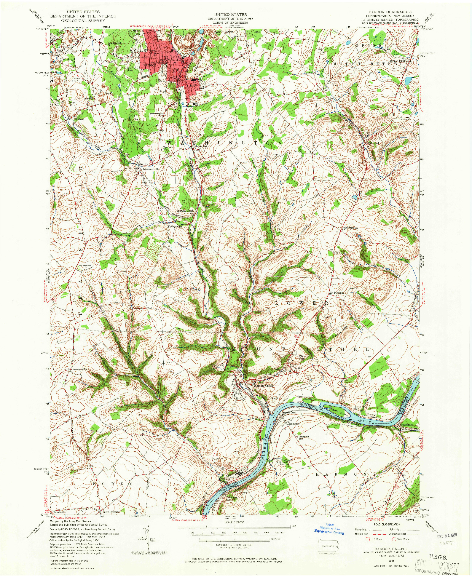 USGS 1:24000-SCALE QUADRANGLE FOR BANGOR, PA 1956