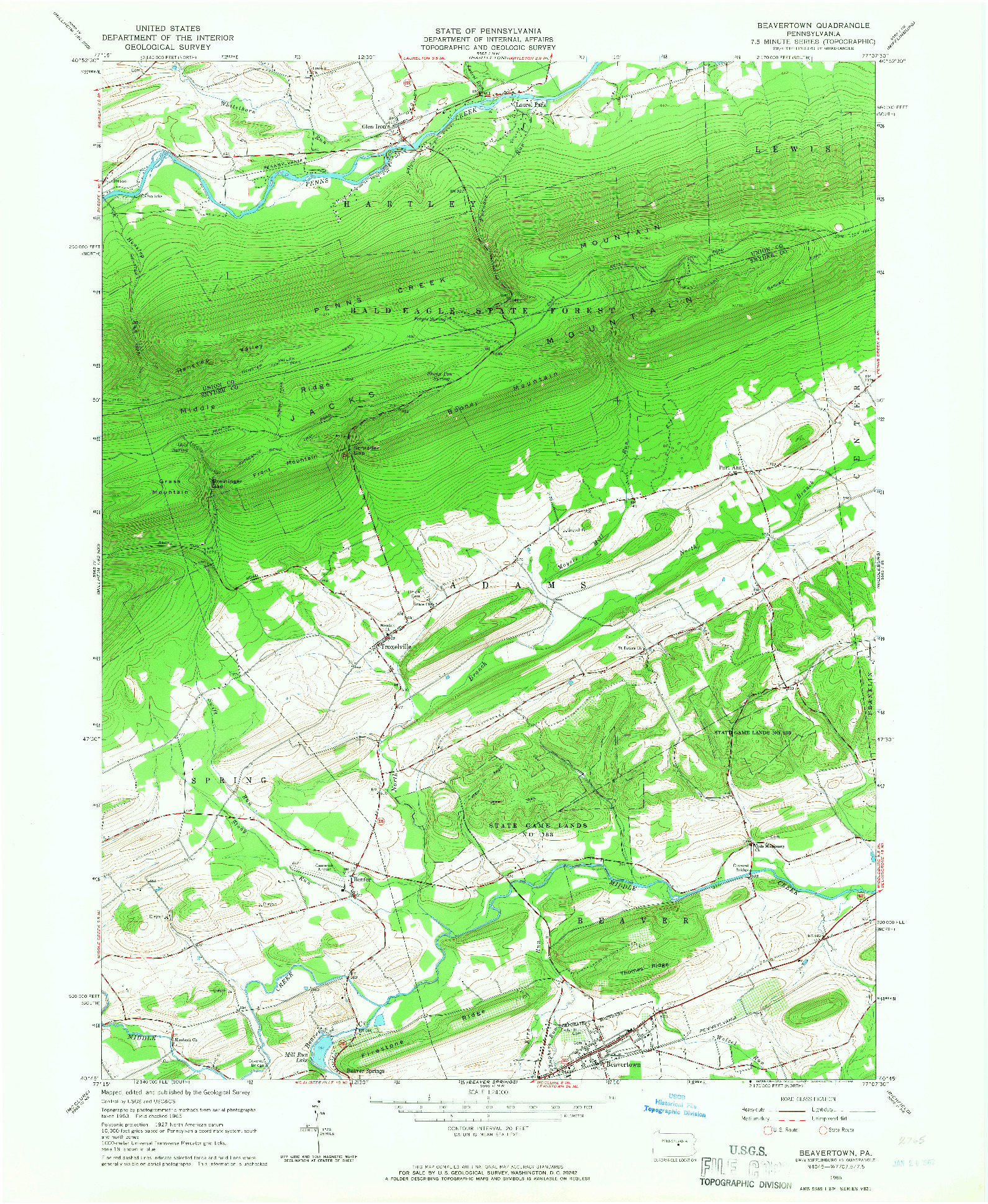 USGS 1:24000-SCALE QUADRANGLE FOR BEAVERTOWN, PA 1965