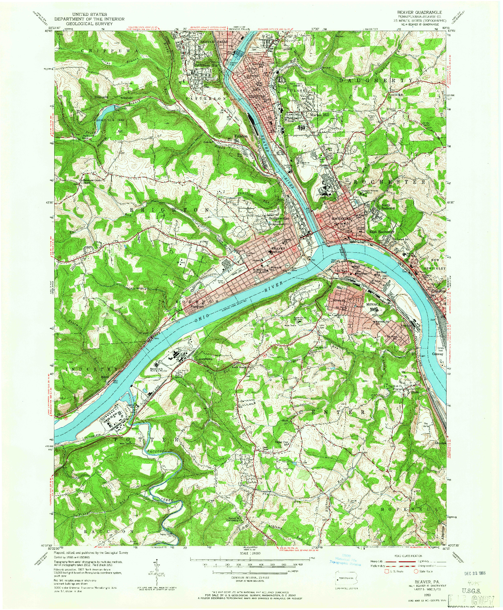 USGS 1:24000-SCALE QUADRANGLE FOR BEAVER, PA 1953