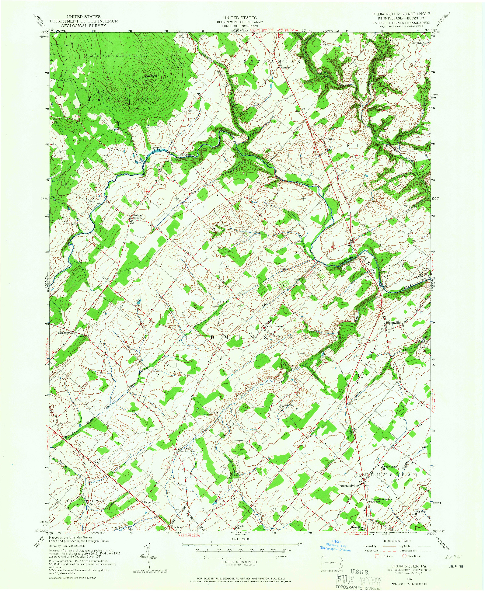 USGS 1:24000-SCALE QUADRANGLE FOR BEDMINSTER, PA 1957