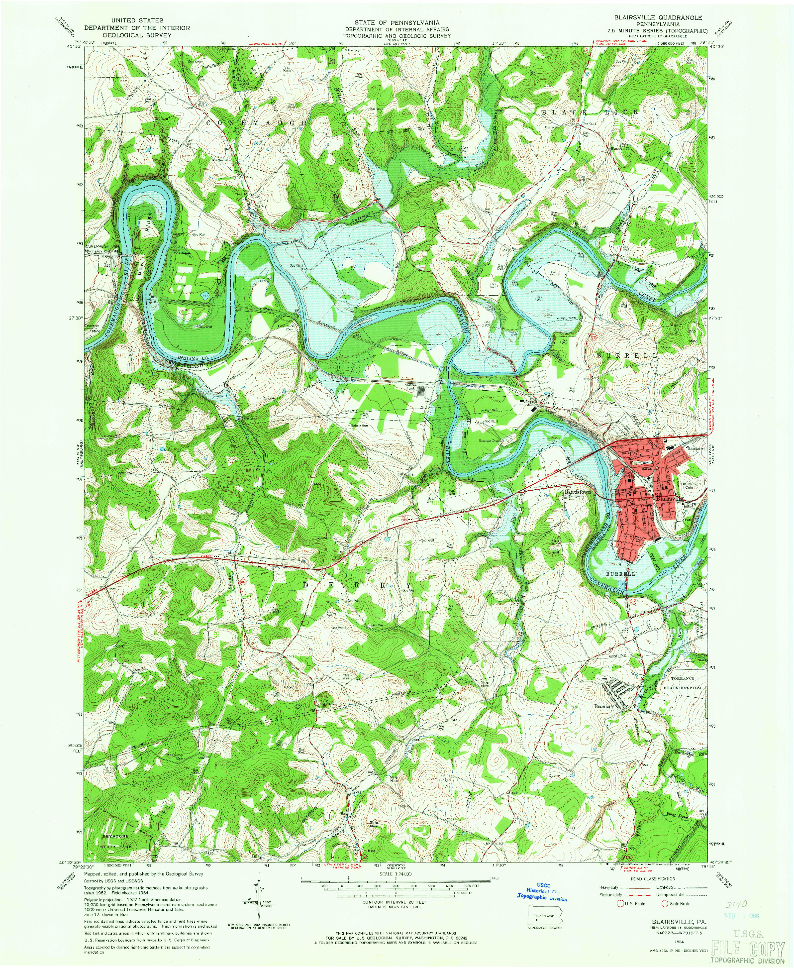 USGS 1:24000-SCALE QUADRANGLE FOR BLAIRSVILLE, PA 1964