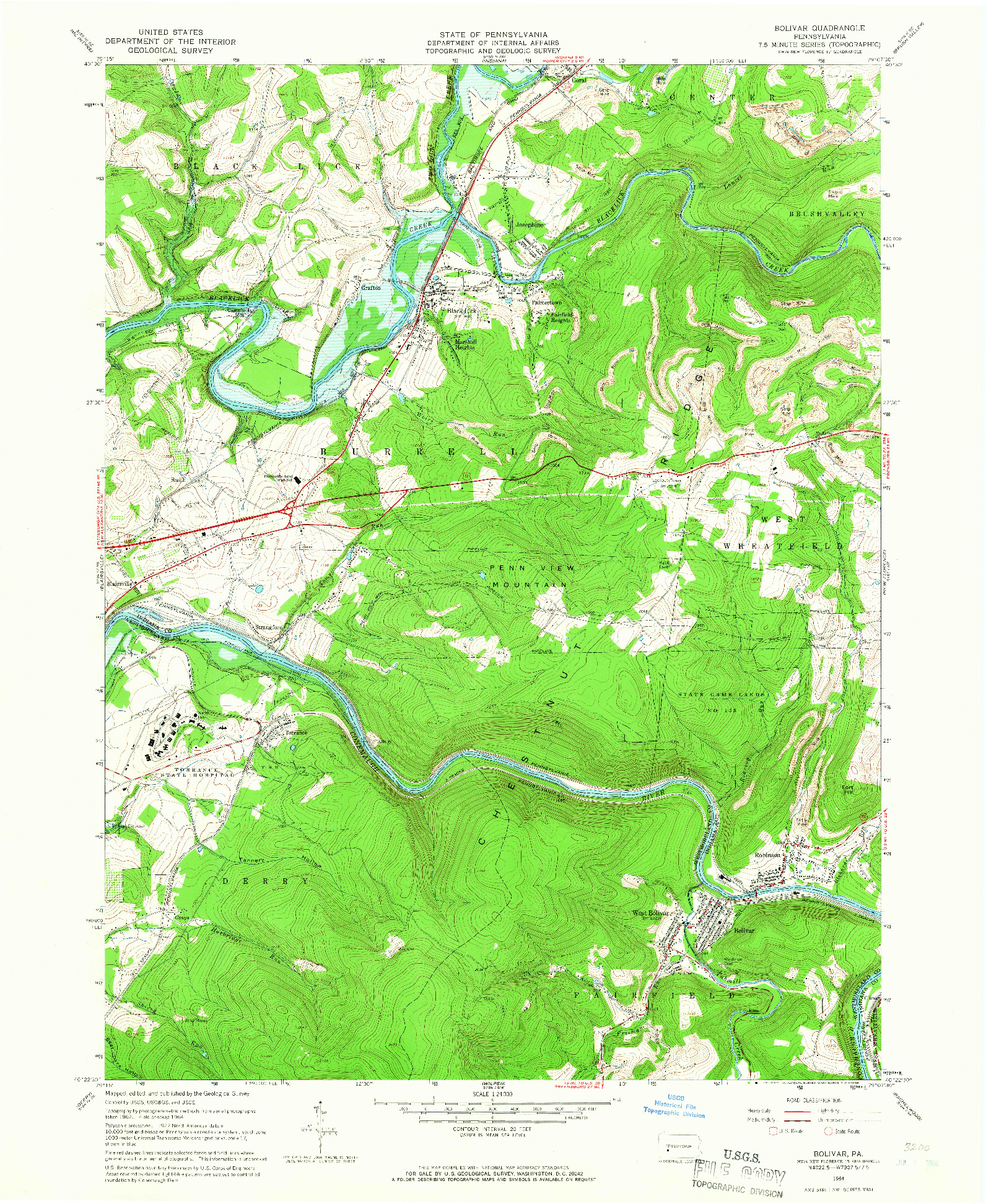 USGS 1:24000-SCALE QUADRANGLE FOR BOLIVAR, PA 1964