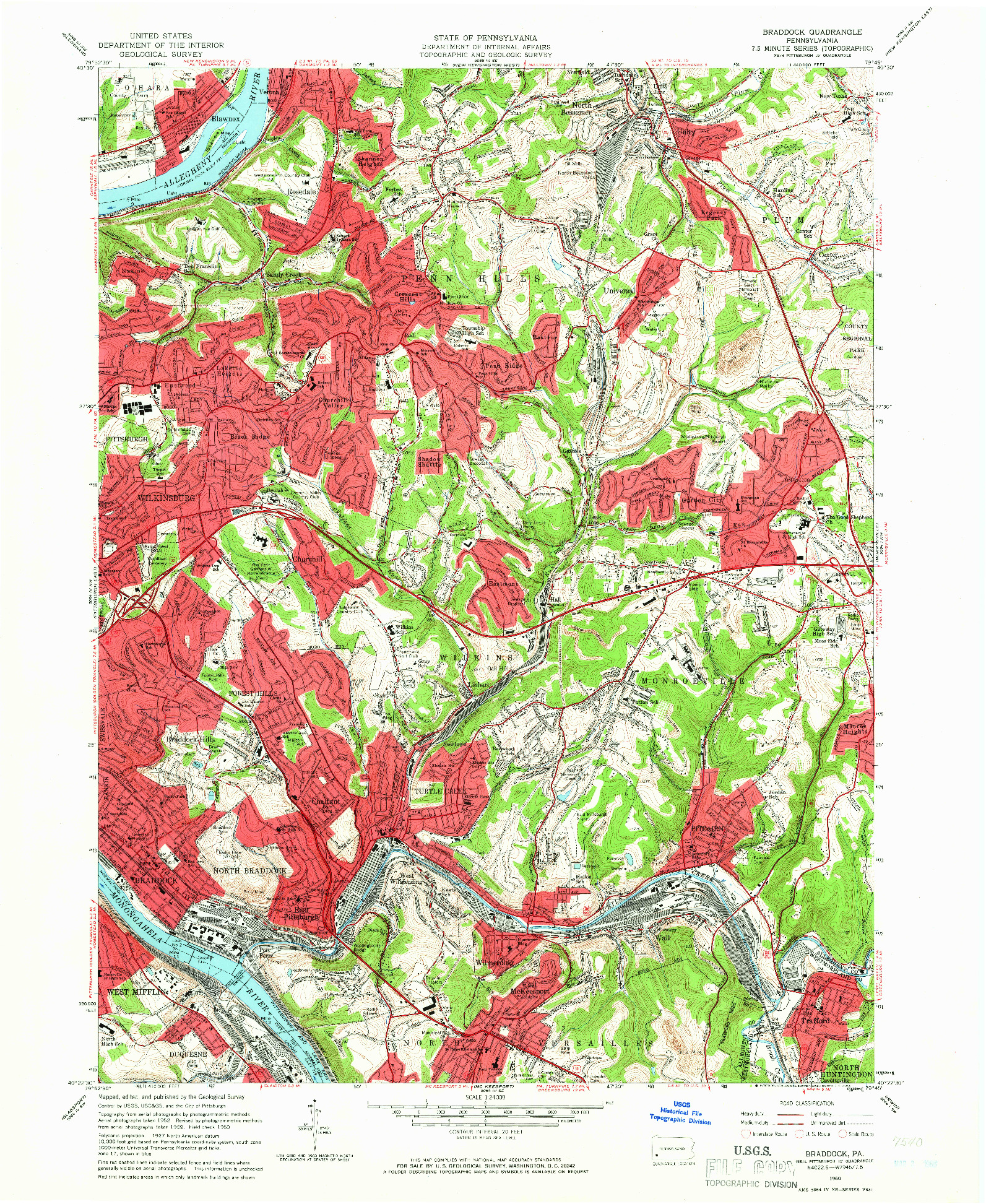 USGS 1:24000-SCALE QUADRANGLE FOR BRADDOCK, PA 1960