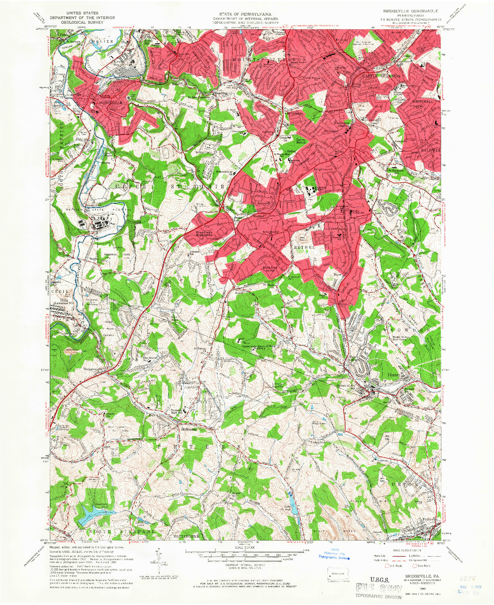 USGS 1:24000-SCALE QUADRANGLE FOR BRIDGEVILLE, PA 1960