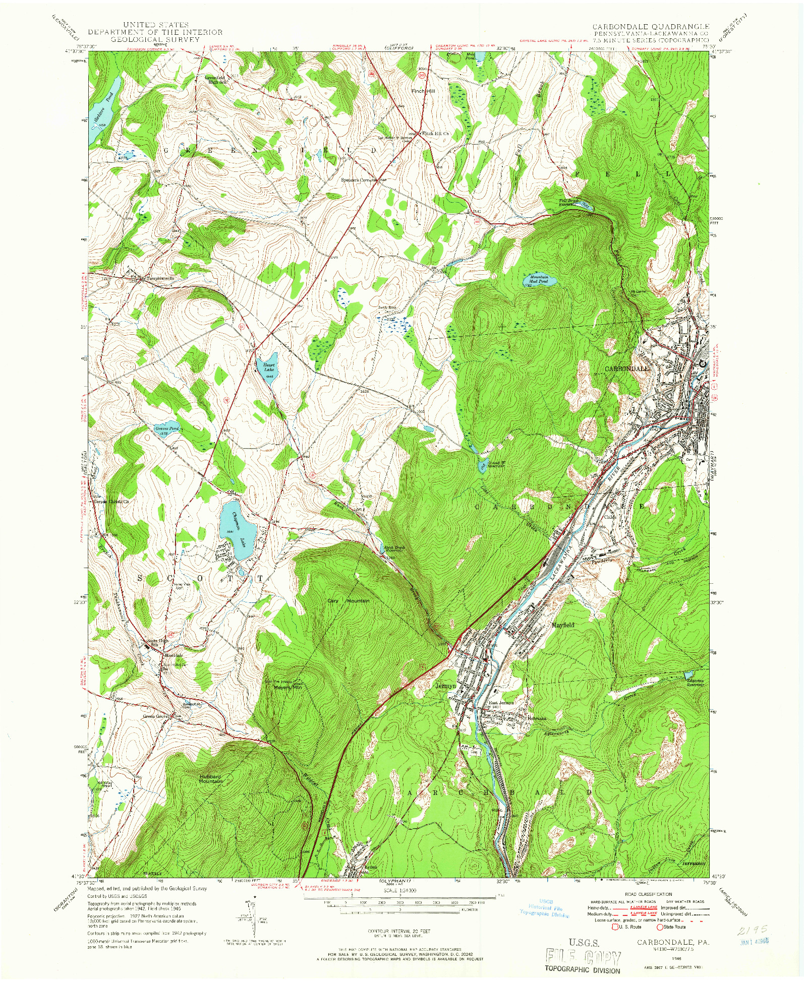 USGS 1:24000-SCALE QUADRANGLE FOR CARBONDALE, PA 1946