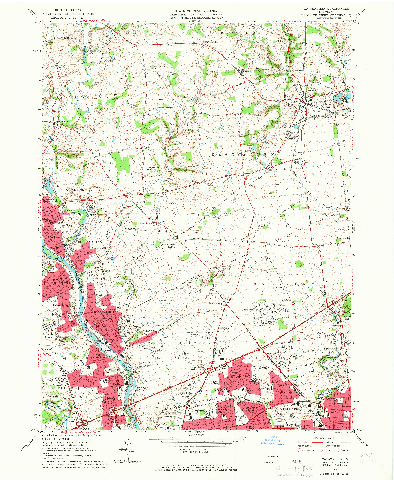 USGS 1:24000-SCALE QUADRANGLE FOR CATASAUQUA, PA 1964