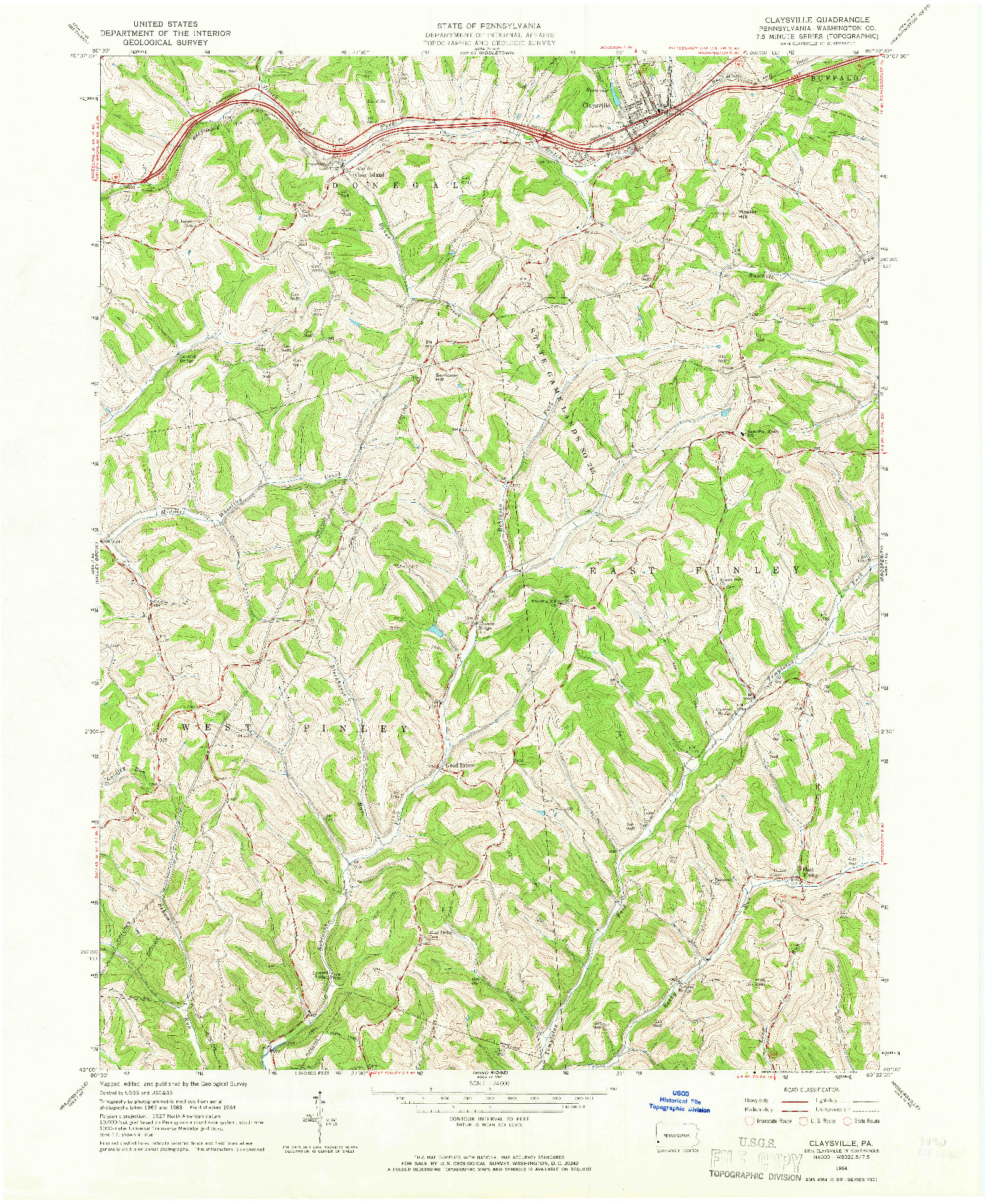 USGS 1:24000-SCALE QUADRANGLE FOR CLAYSVILLE, PA 1964