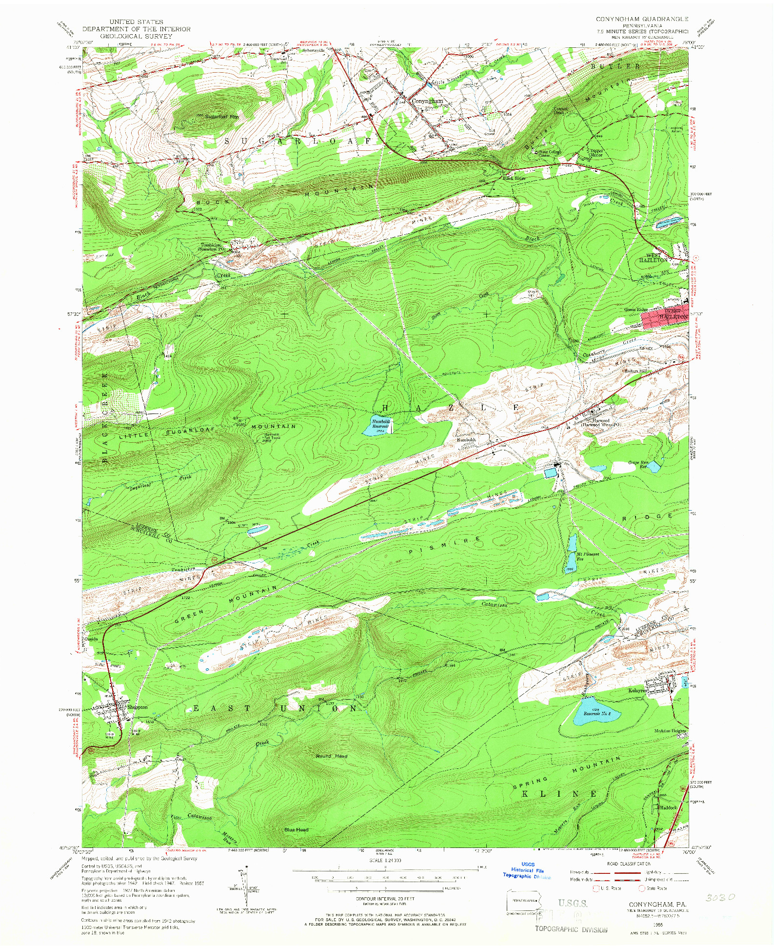USGS 1:24000-SCALE QUADRANGLE FOR CONYNGHAM, PA 1955