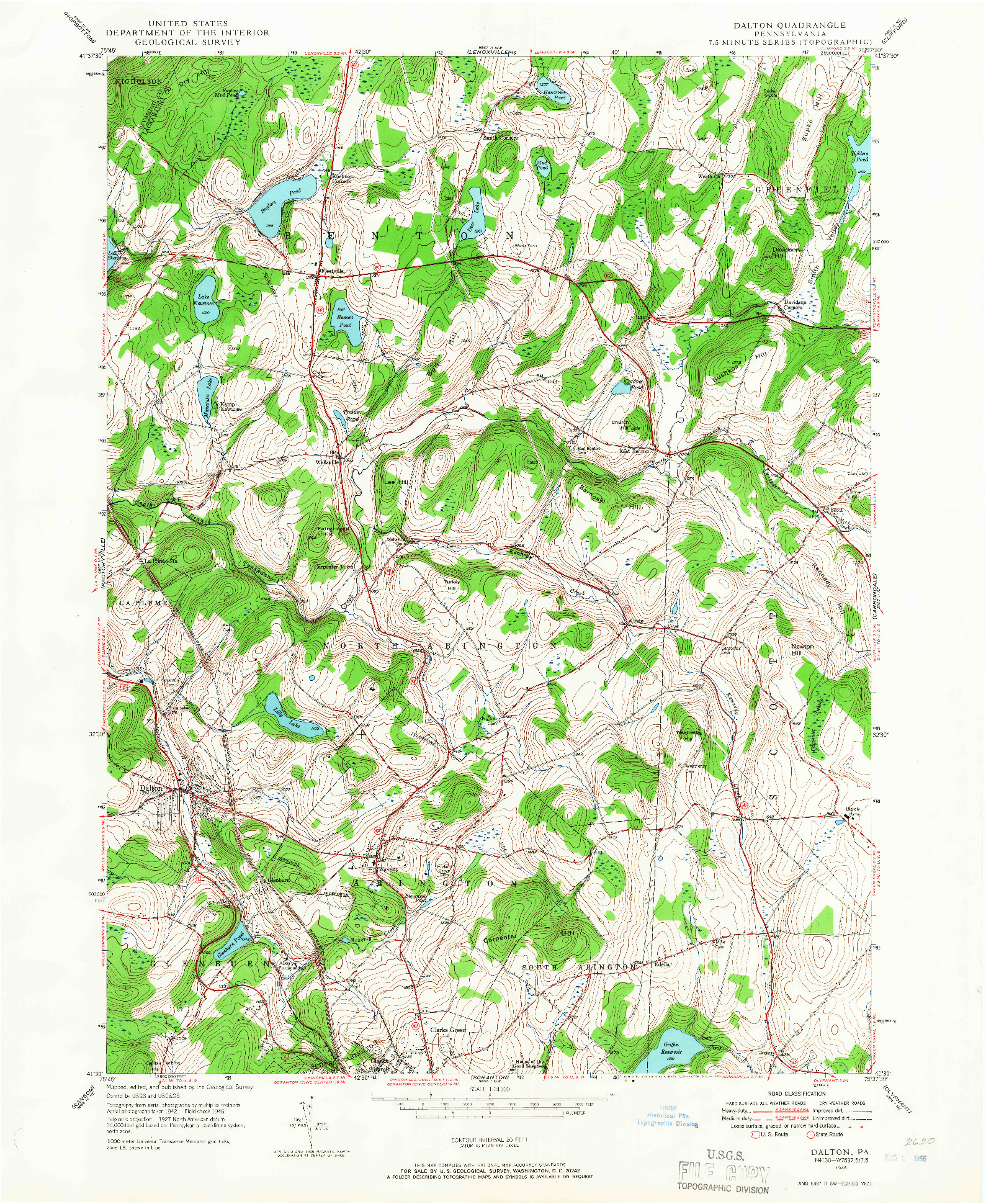 USGS 1:24000-SCALE QUADRANGLE FOR DALTON, PA 1946